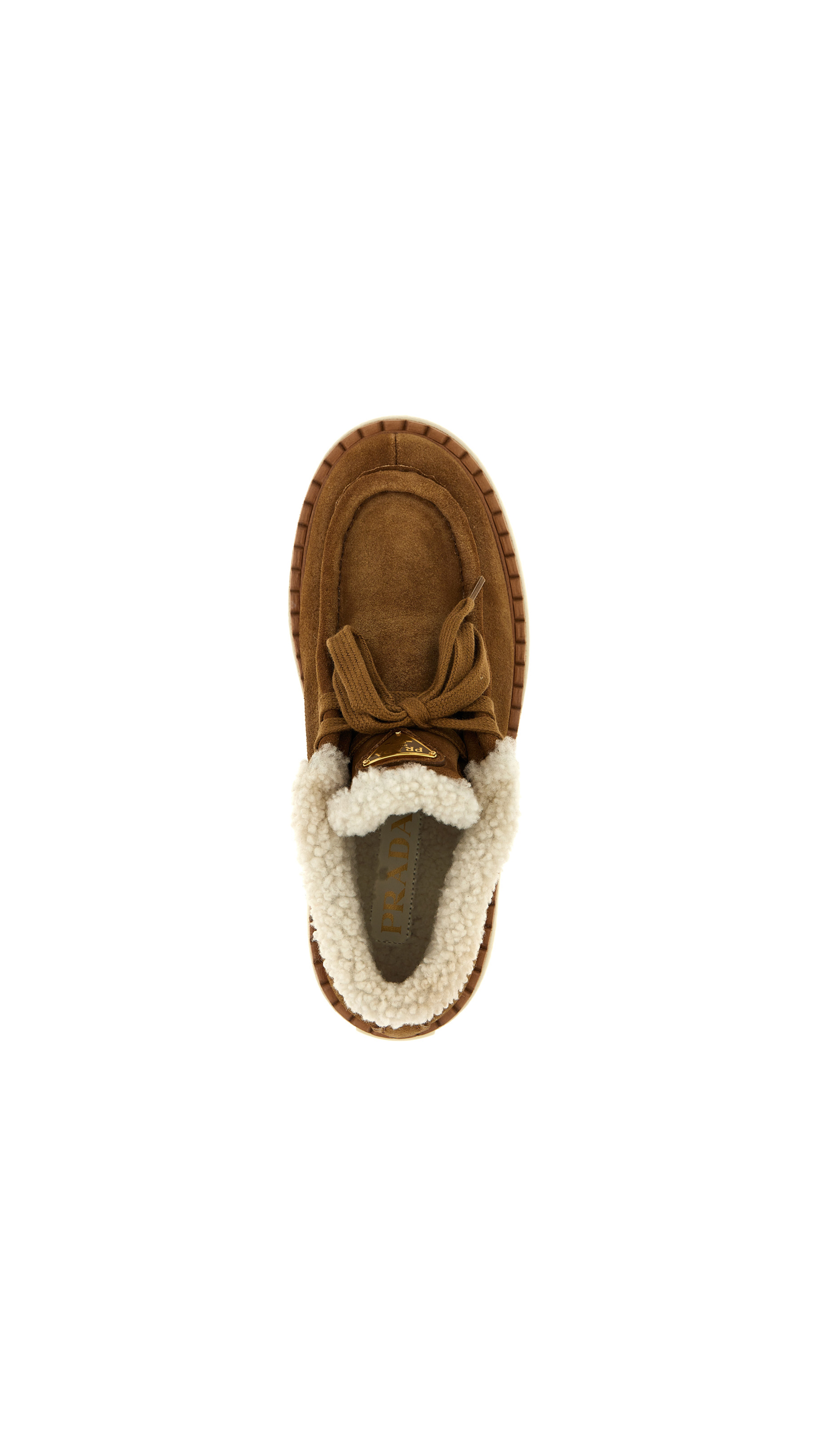 Suede Laced-Up Loafer with Shearling Lining - Cinnamon