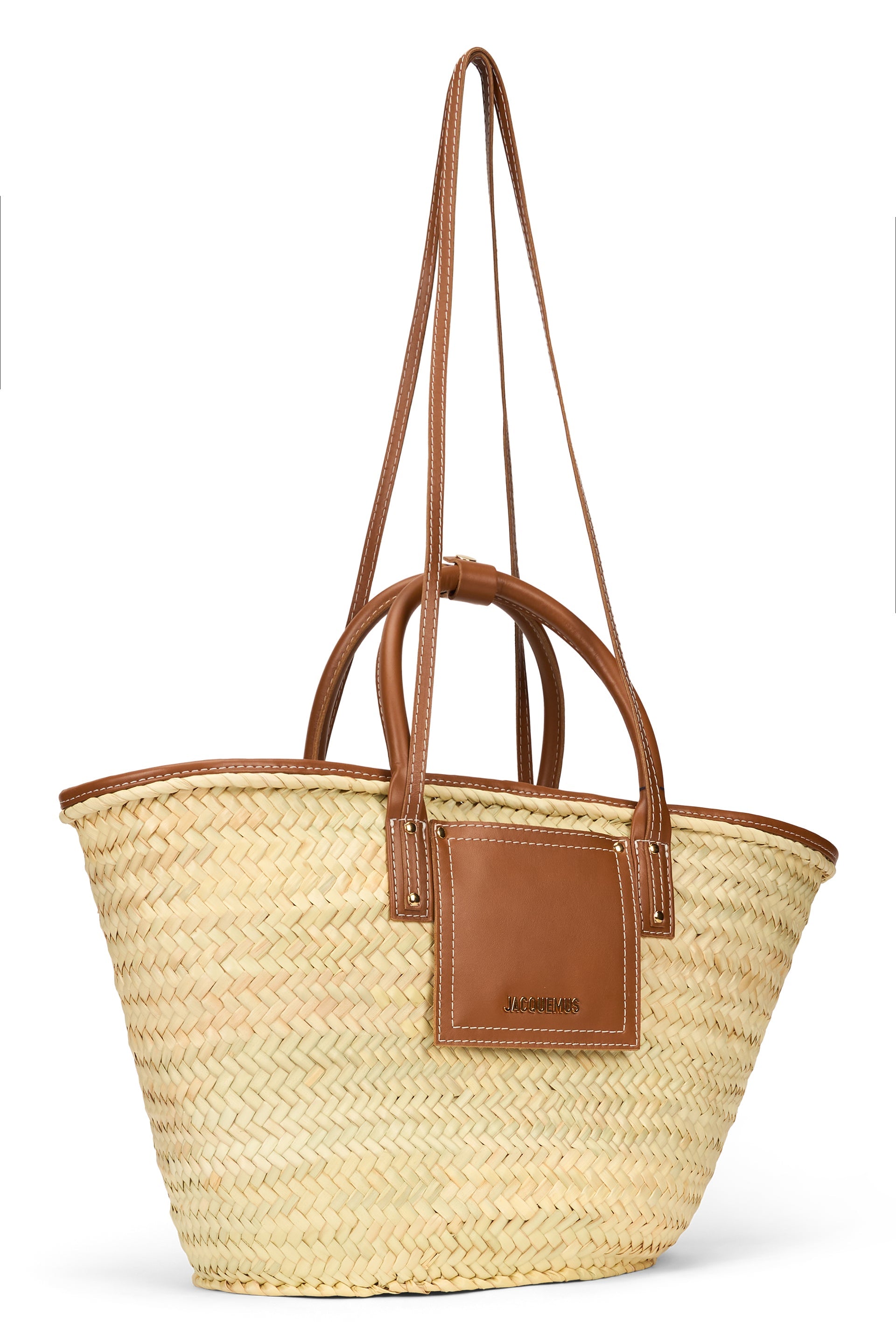 Straw tote bag with leather handles