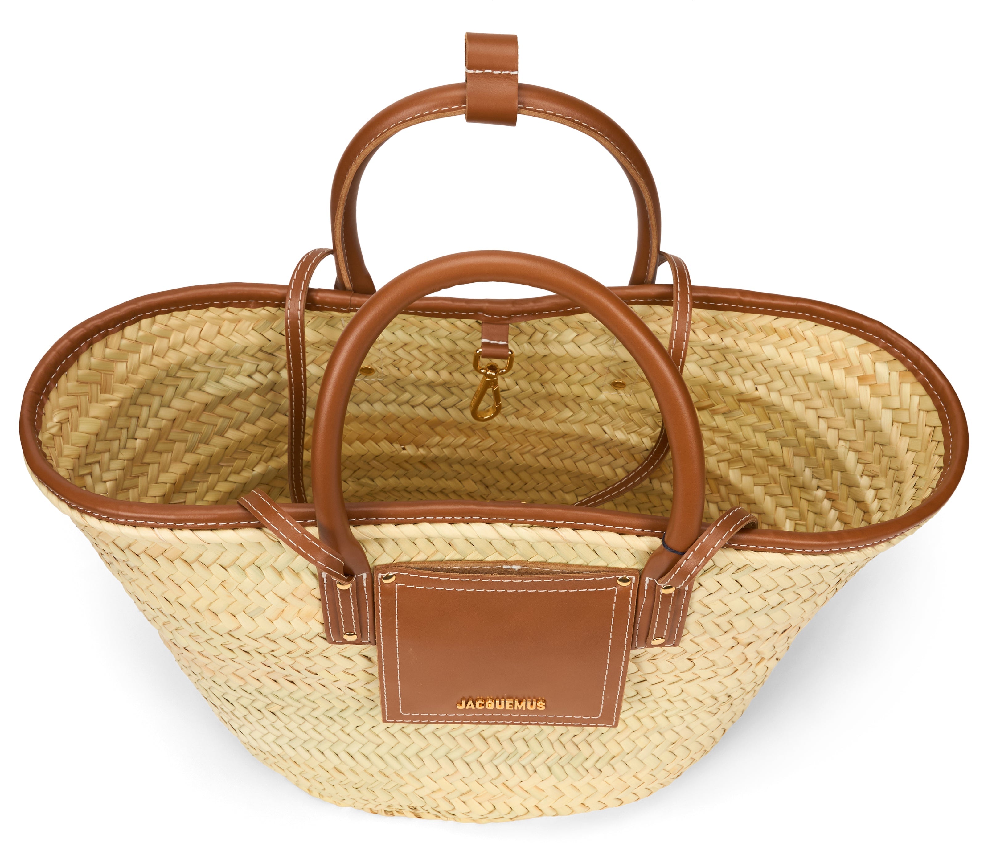 Straw tote bag with leather handles