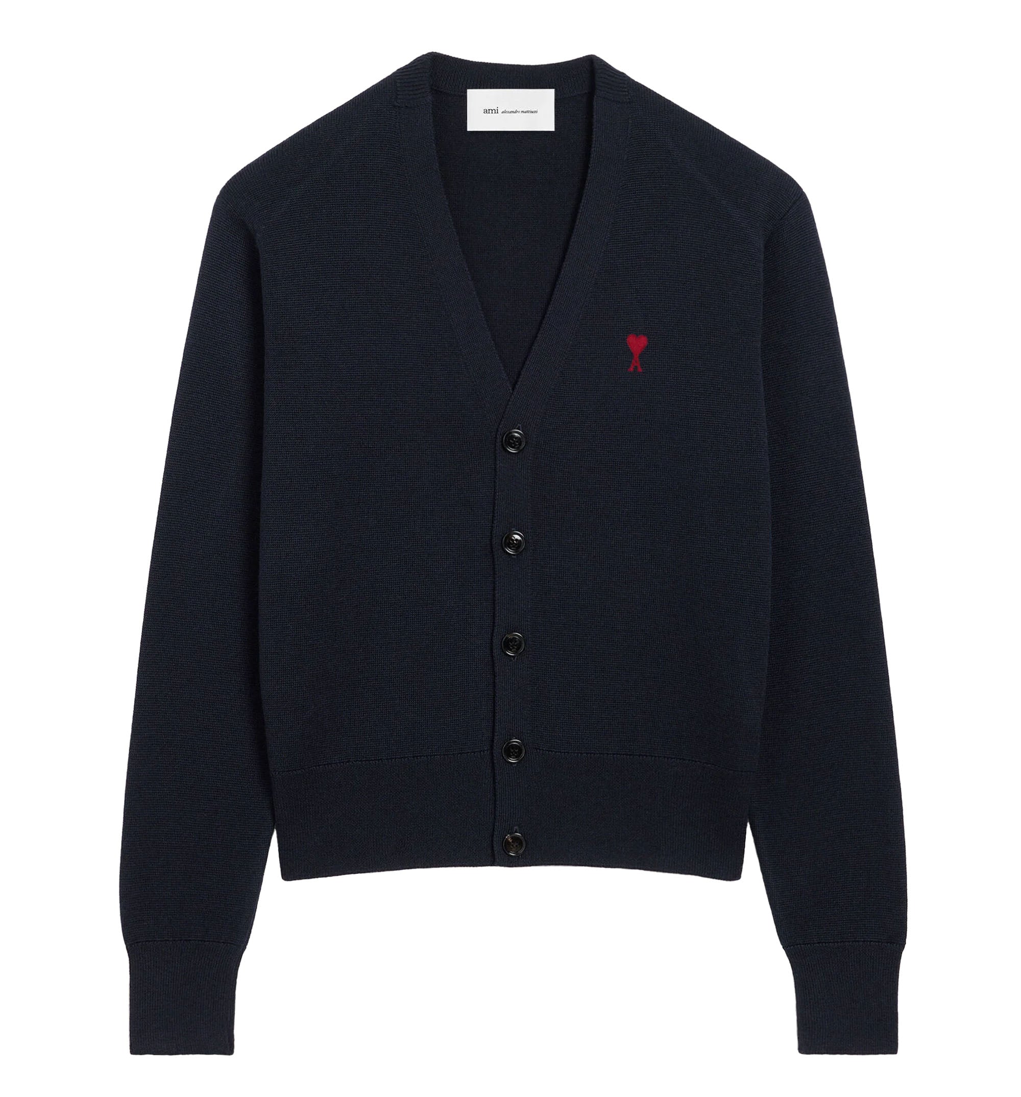 Blue V neck wool cardigan with Ami de Coeur
