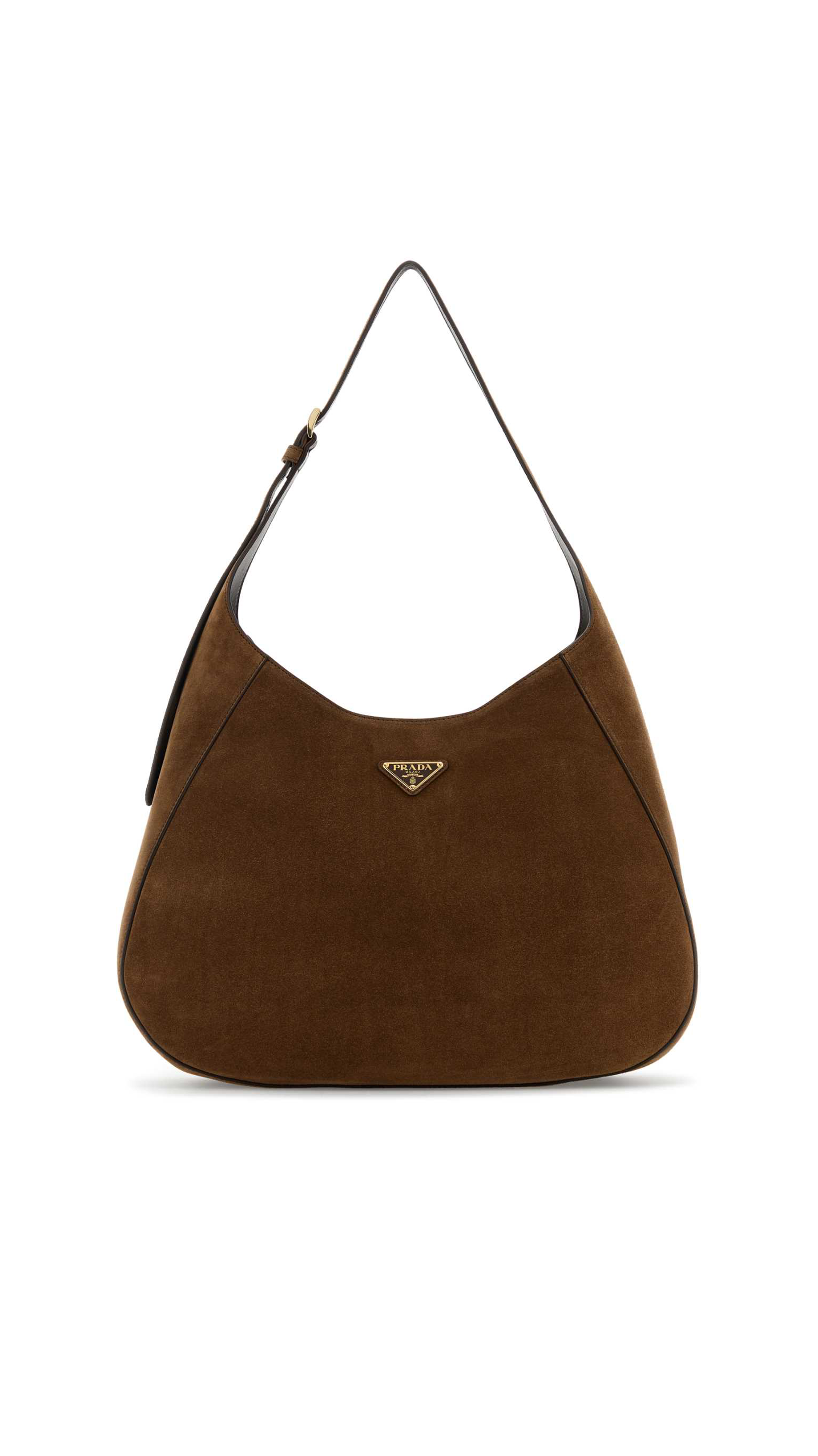 Large Suede Shoulder Bag with Topstitching - Cocoa Brown