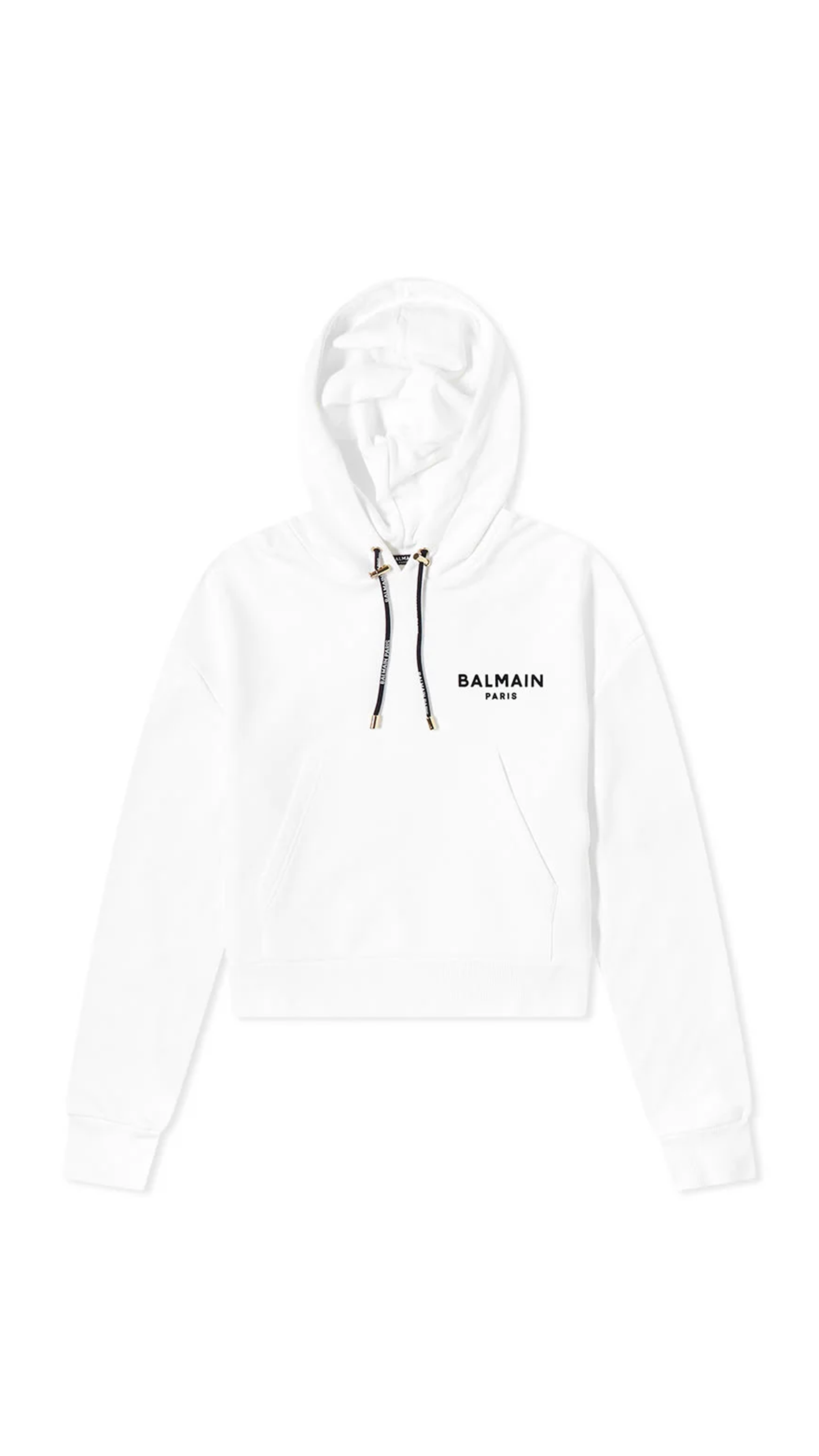 Cropped Cotton Sweatshirt with Flocked Balmain Logo - White