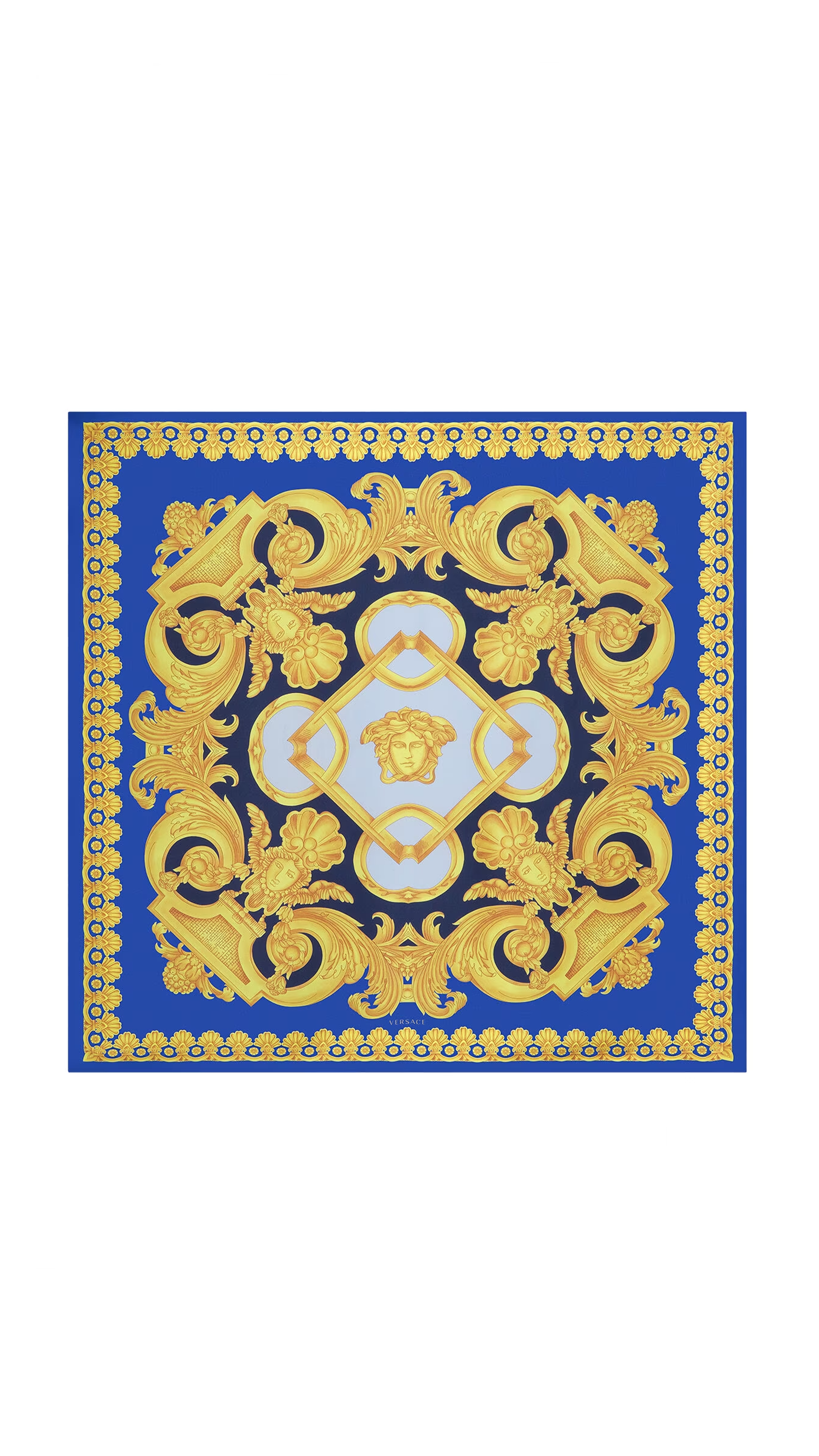 Barocco 660 Large Silk Foulard - Blue/Gold