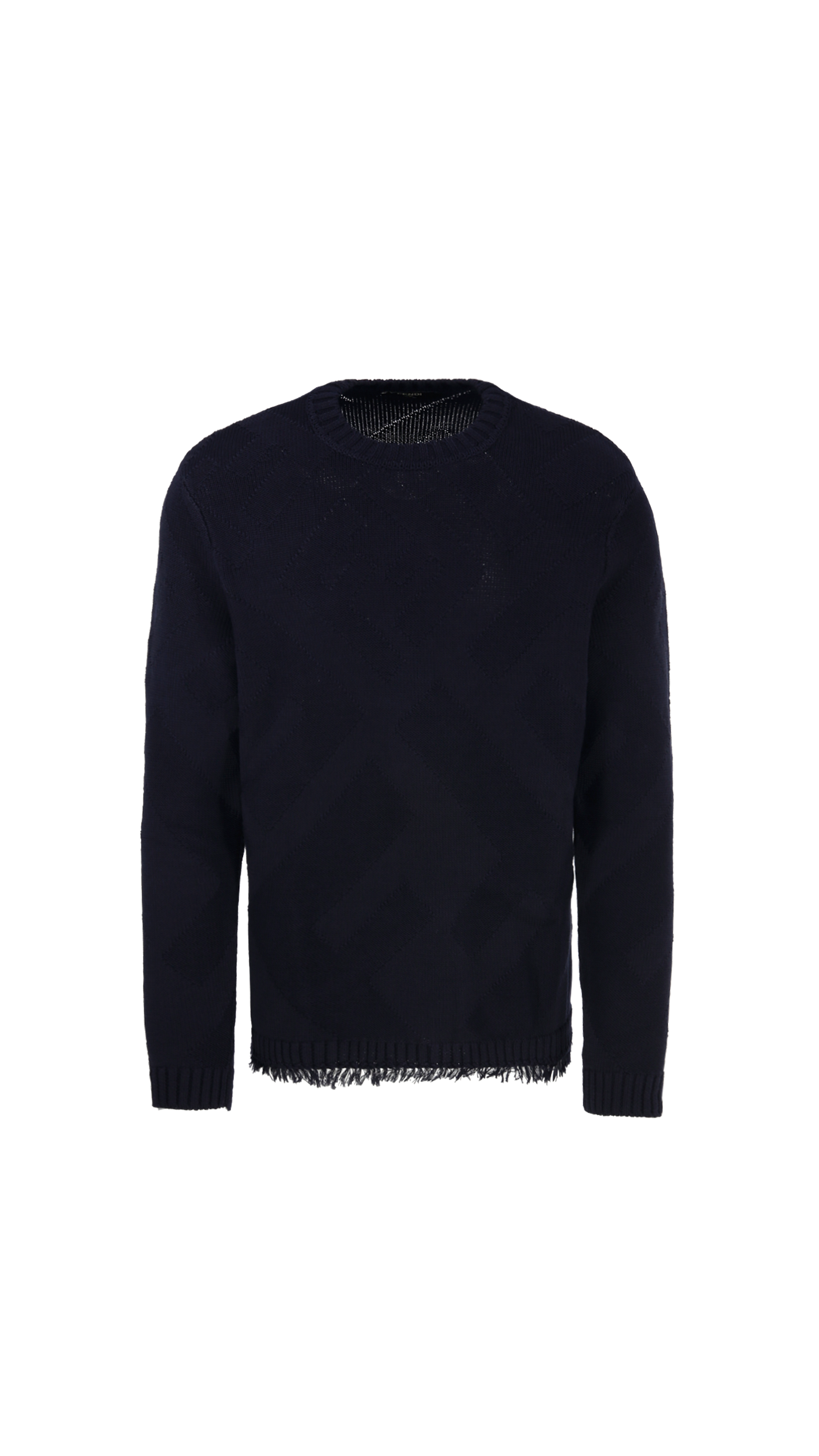 Wool Sweater with Frayed Edges - Black/Navy