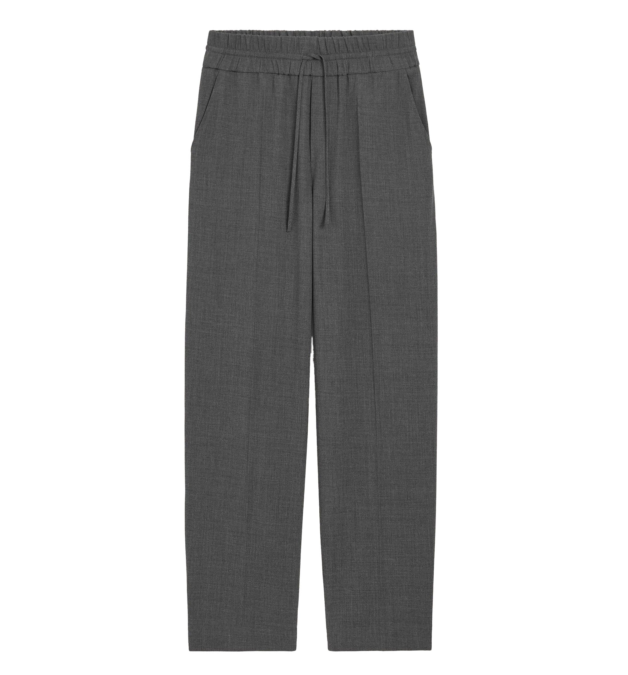 Grey elasticated-waist wool trousers