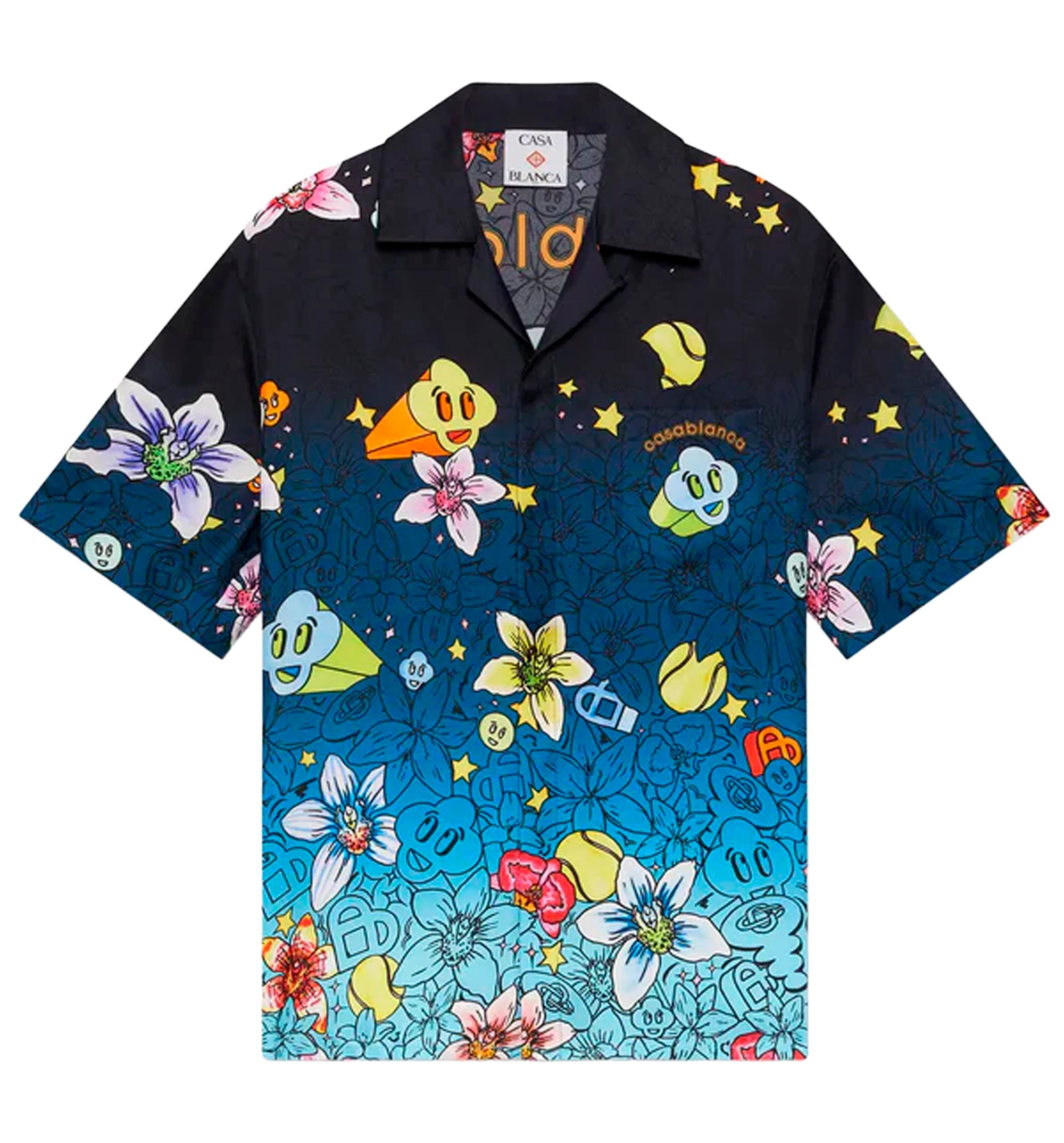 Collage D'Icones Graphiques Short Sleeve Silk Shirt