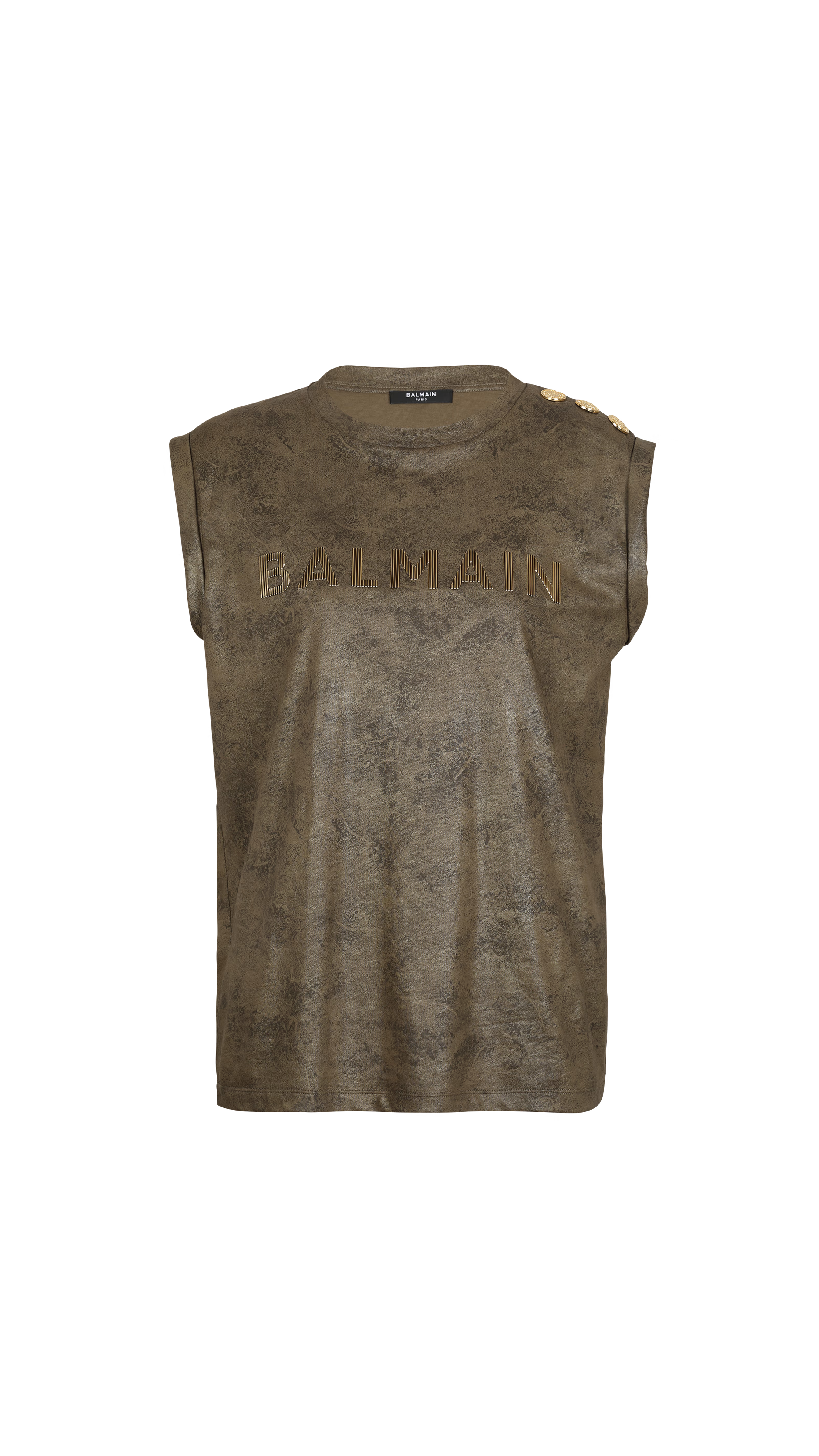 Eco-responsible Cotton T-shirt with Balmain Logo - Khaki