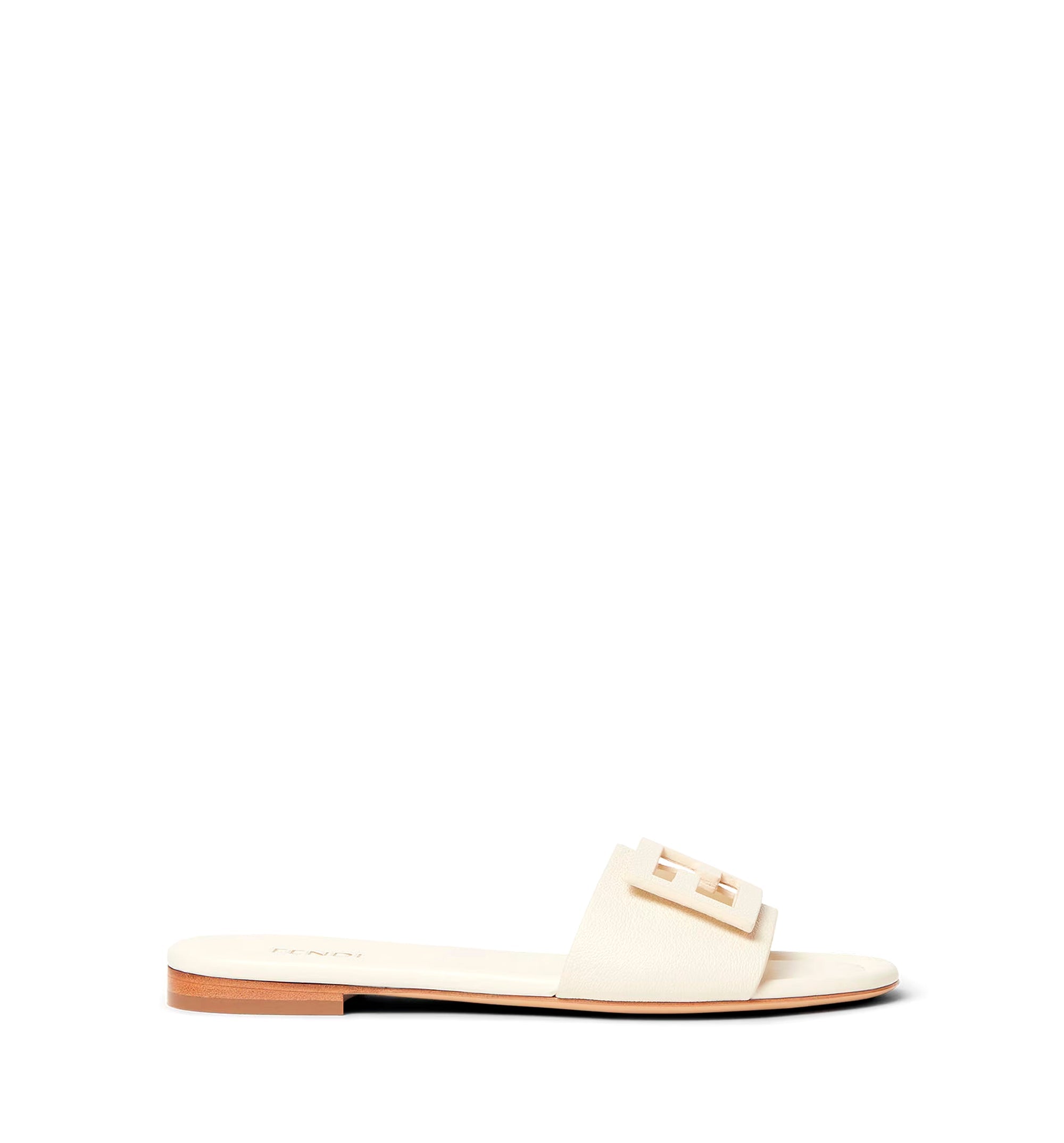 Parchment-colored leather slides