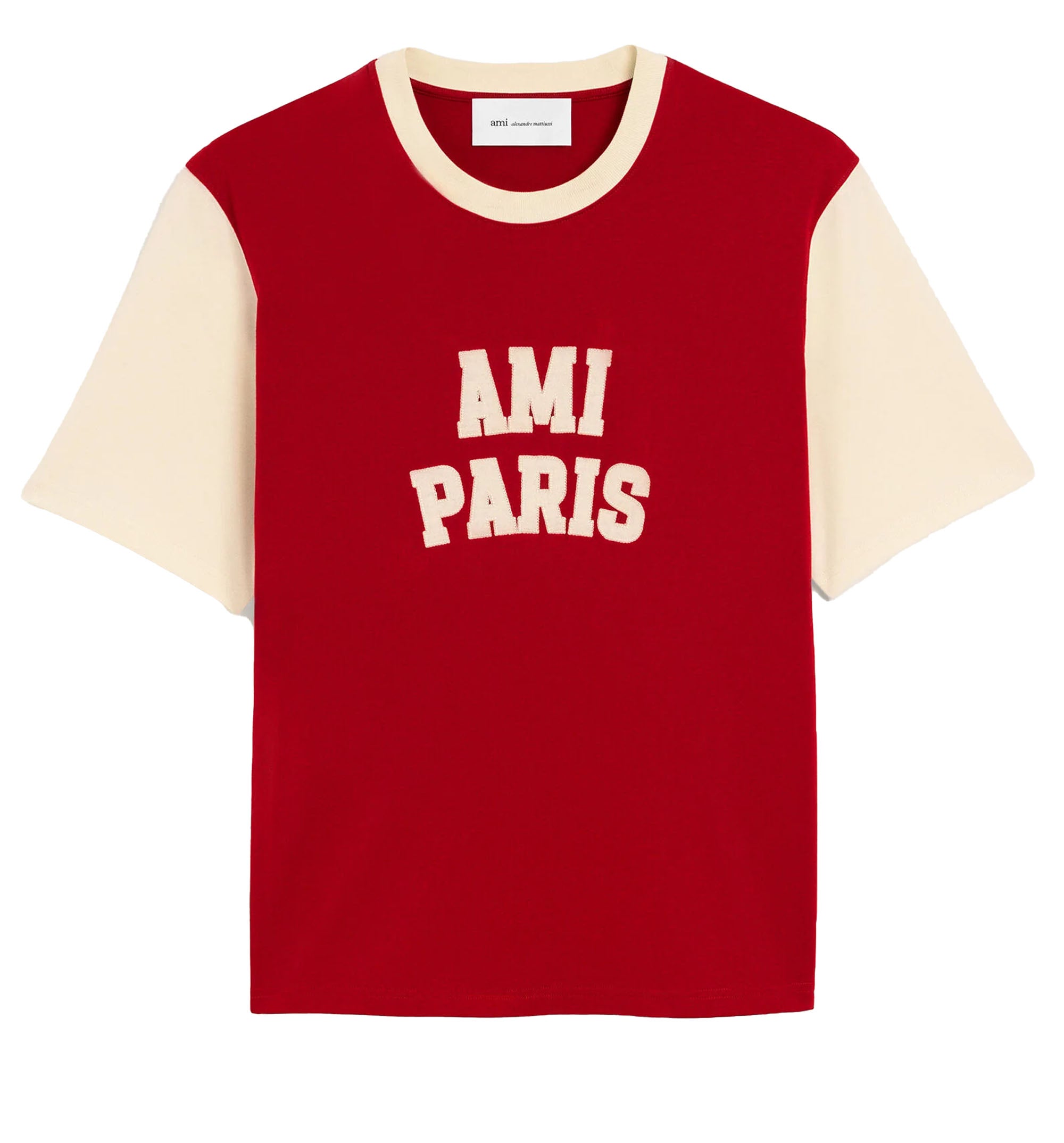 Red cotton t-shirt with Ami Paris embroidery
