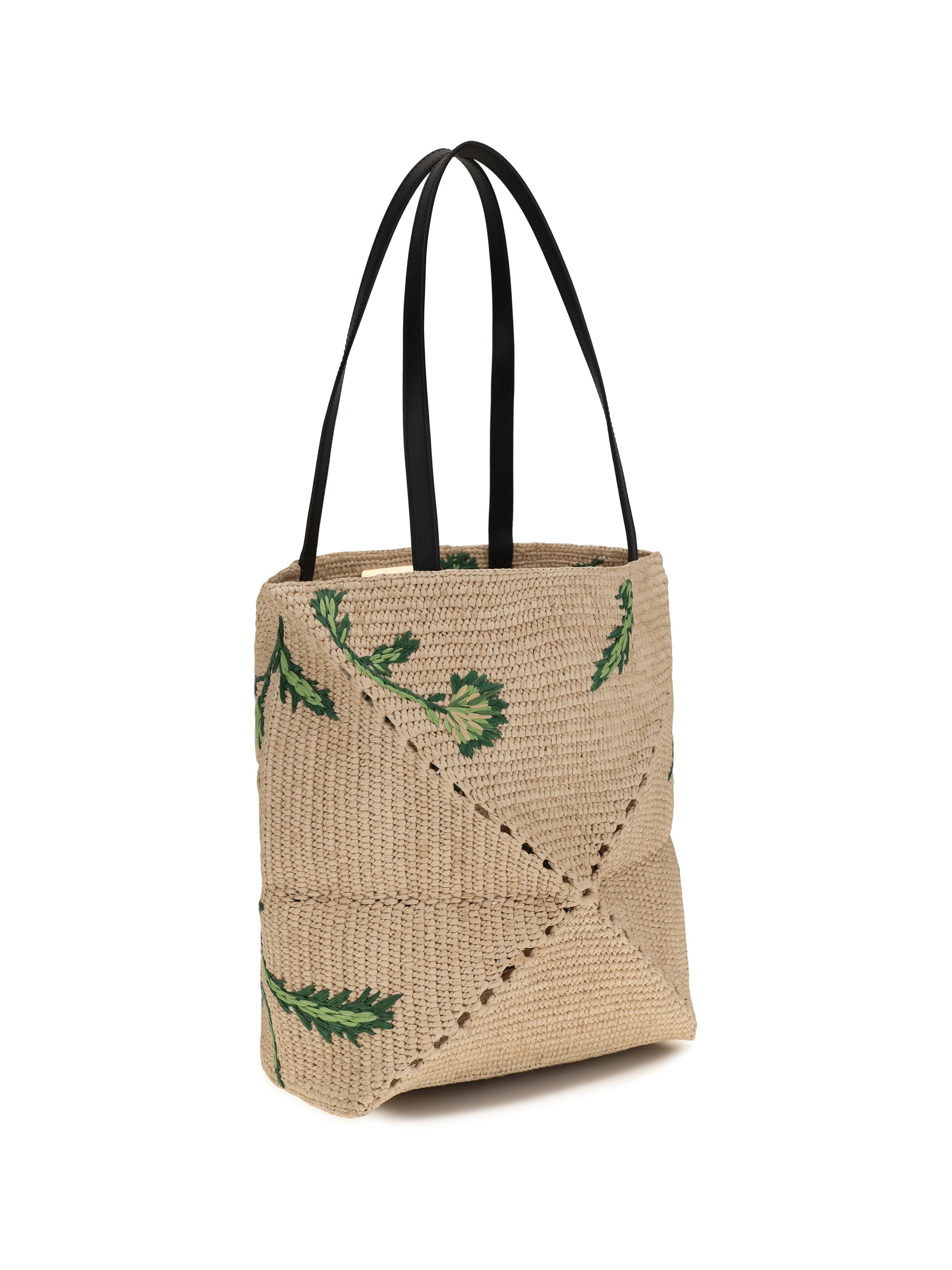 Medium Puzzle Fold tote in raffia and calfskin