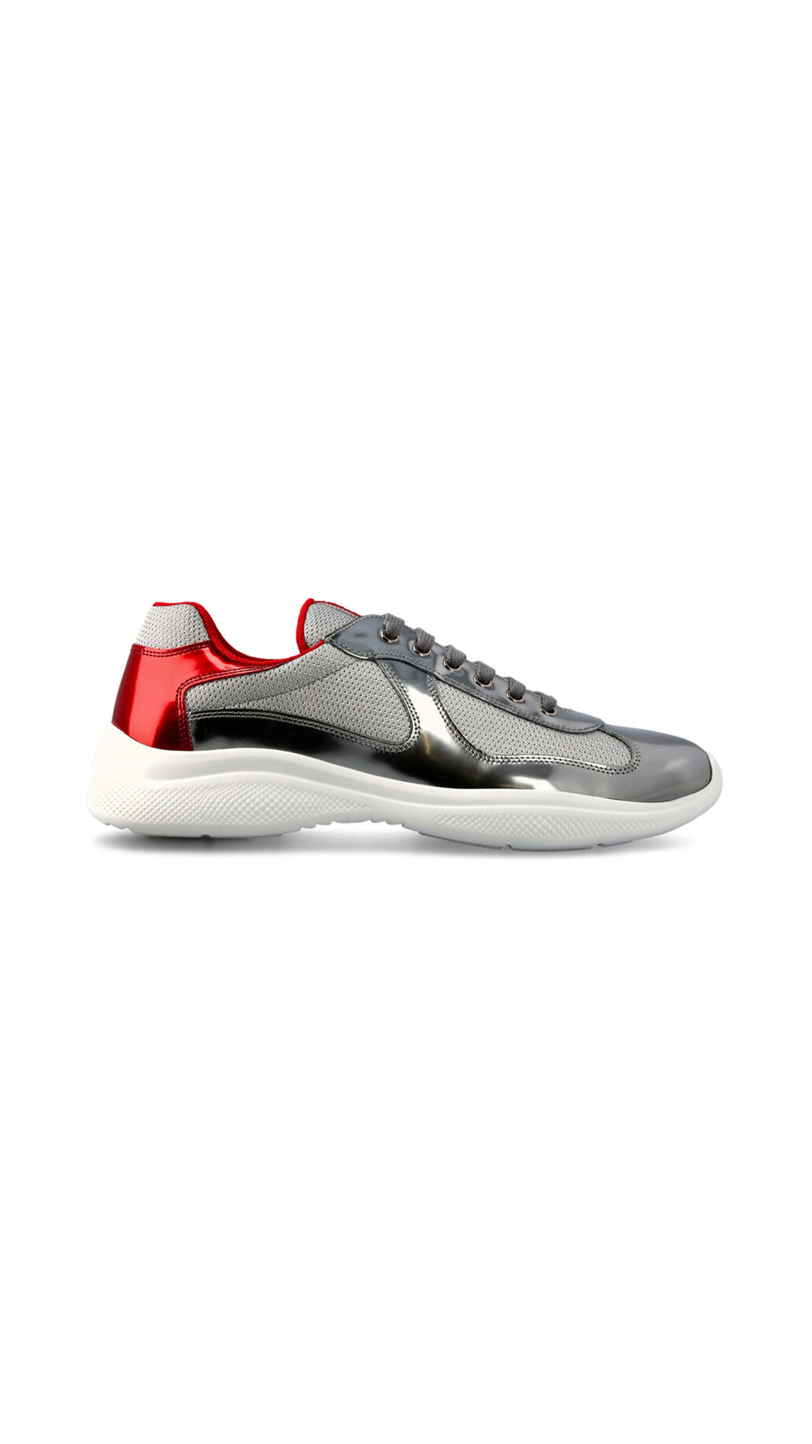America's Cup Sneakers in Metallic Leather and Technical Fabric - Silver/Red