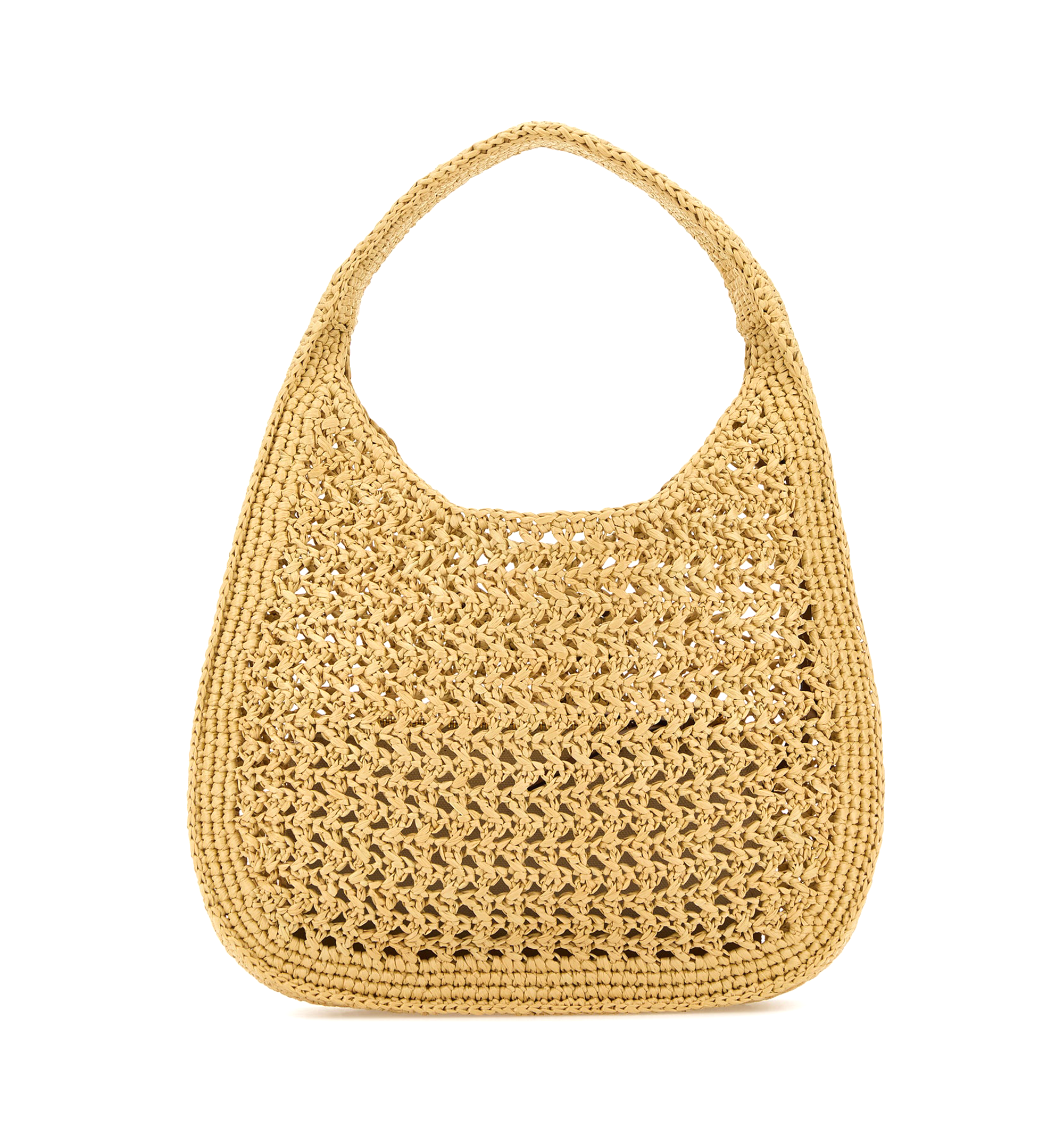 Beige/cognac Raffia-effect Woven Hobo Bag