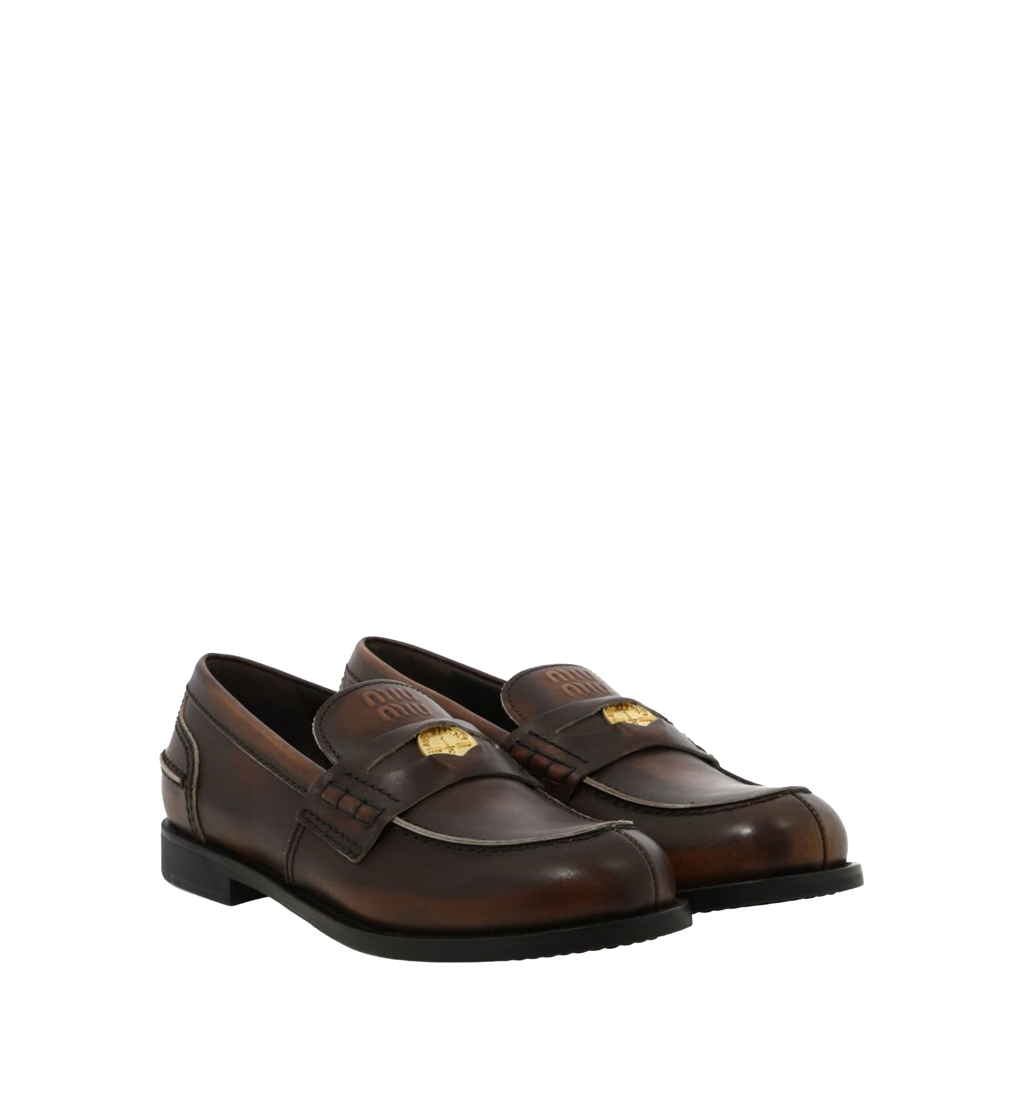 Vintage-Effect Leather Penny Loafers