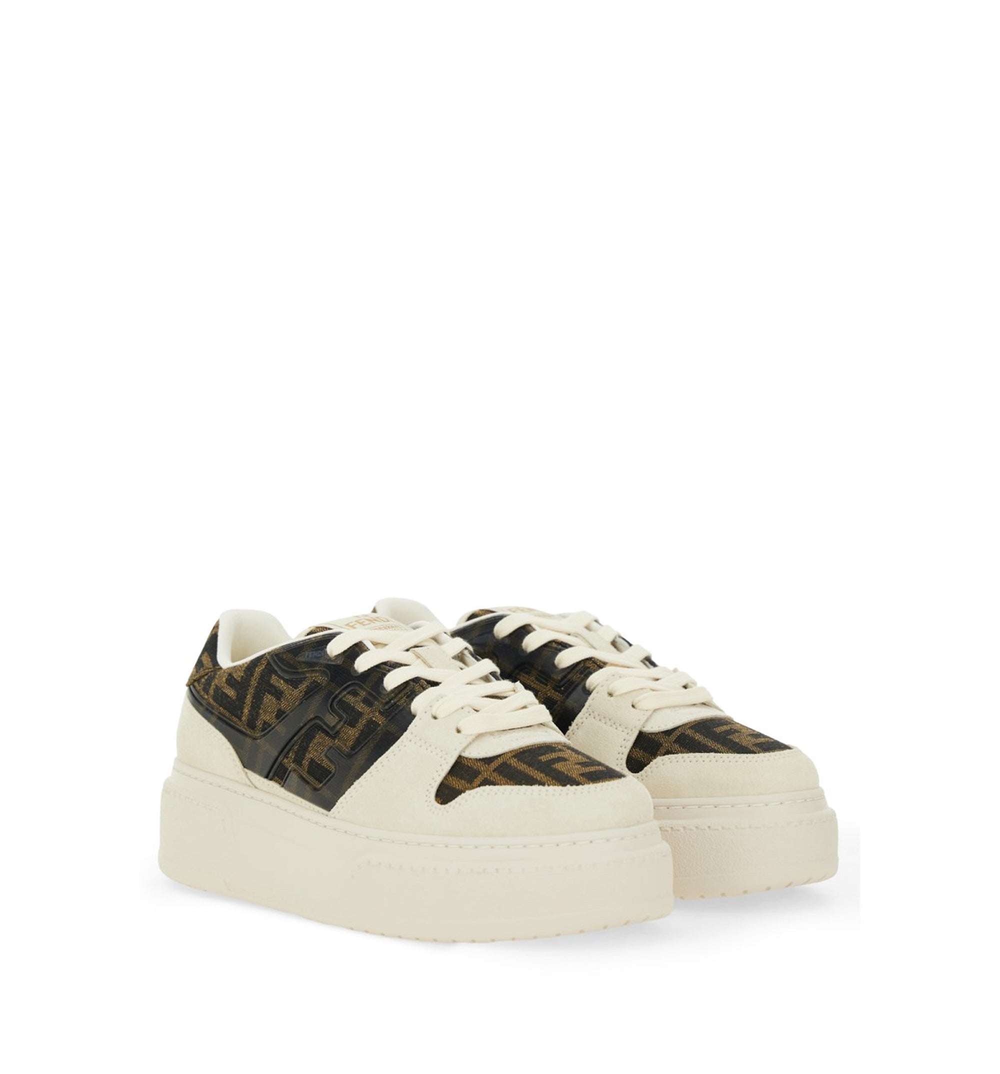 Fendi Match Canvas And White Suede Platform Low-Tops