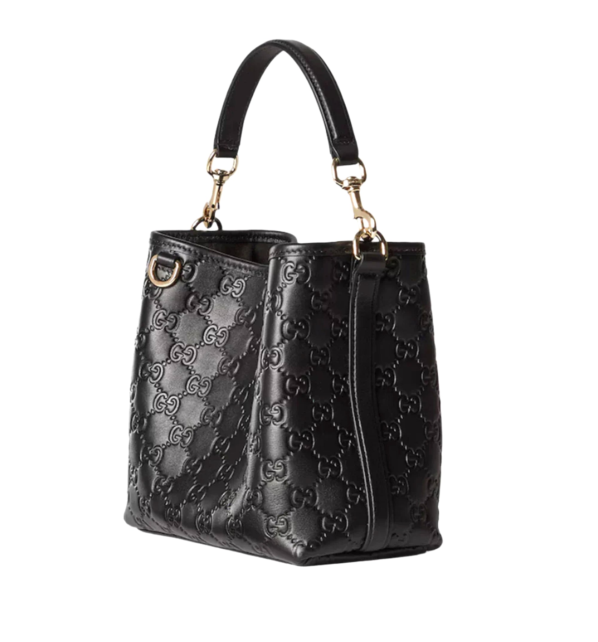 GG Emblem Small Bucket Bag in Black GG Leather