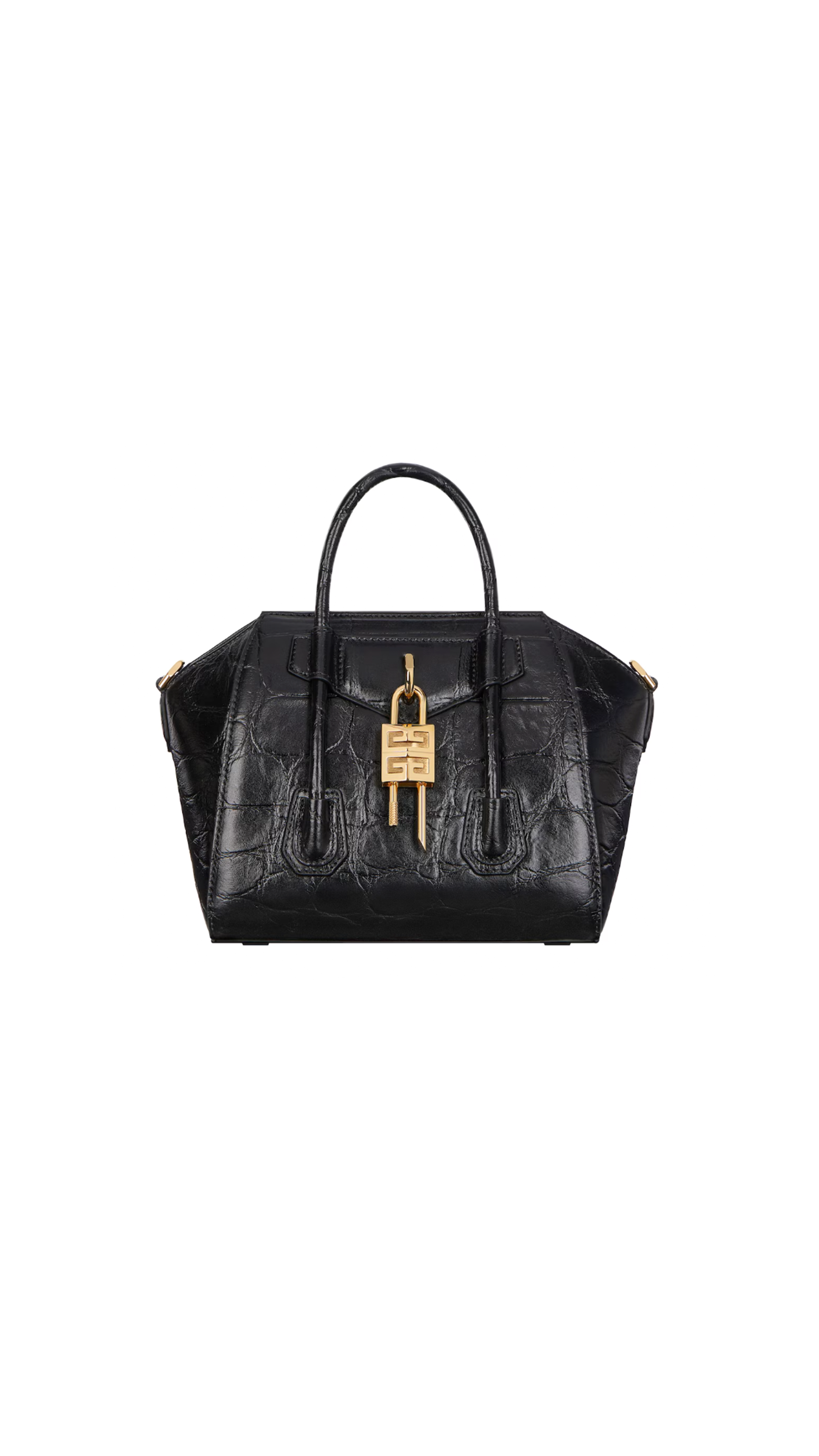 Mini Antigona Lock Bag in Crocodile Effect Leather - Black