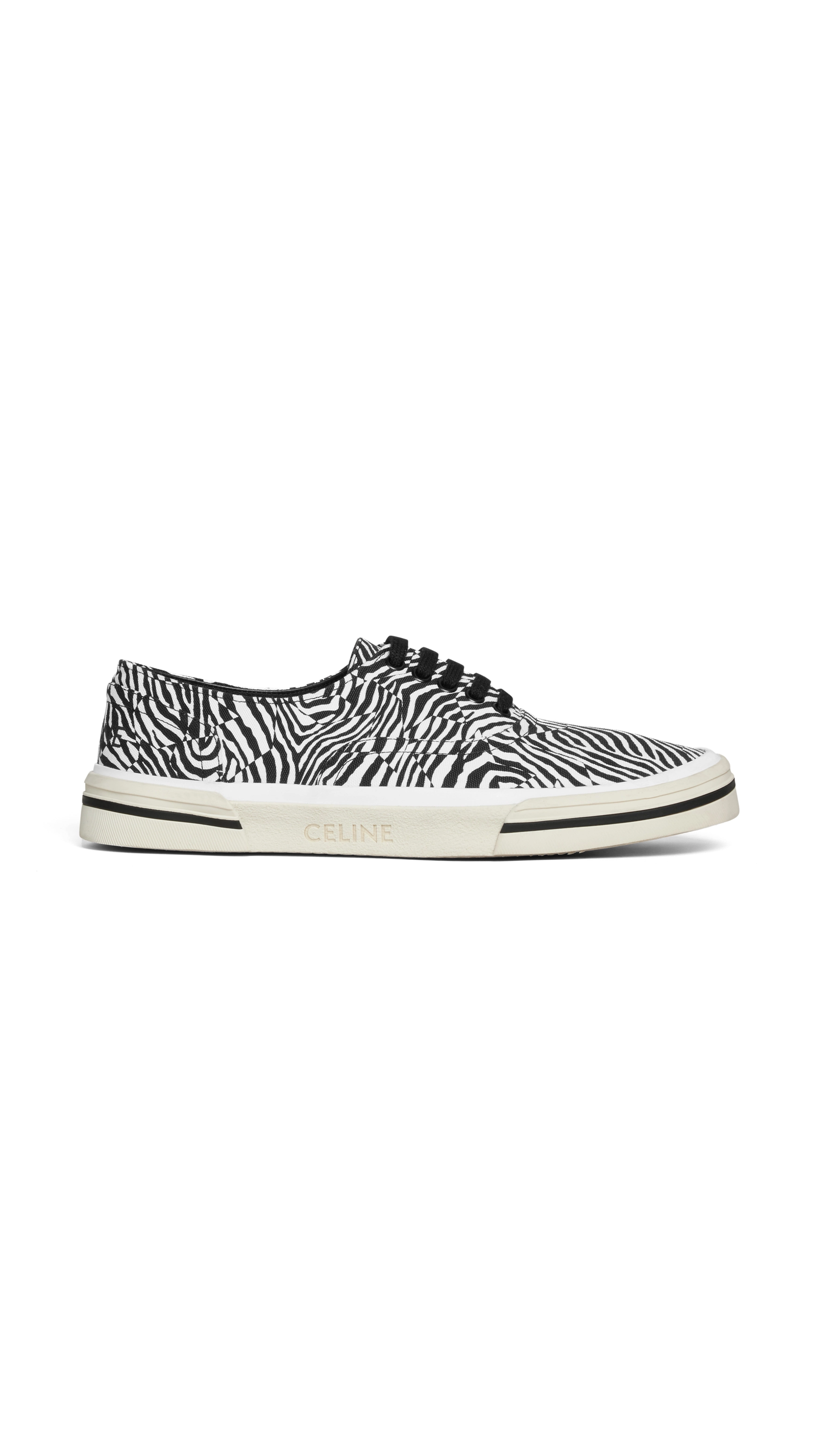 Elliot Low Lace-up Sneaker in "Zebra" Printed Canvas - White/Black