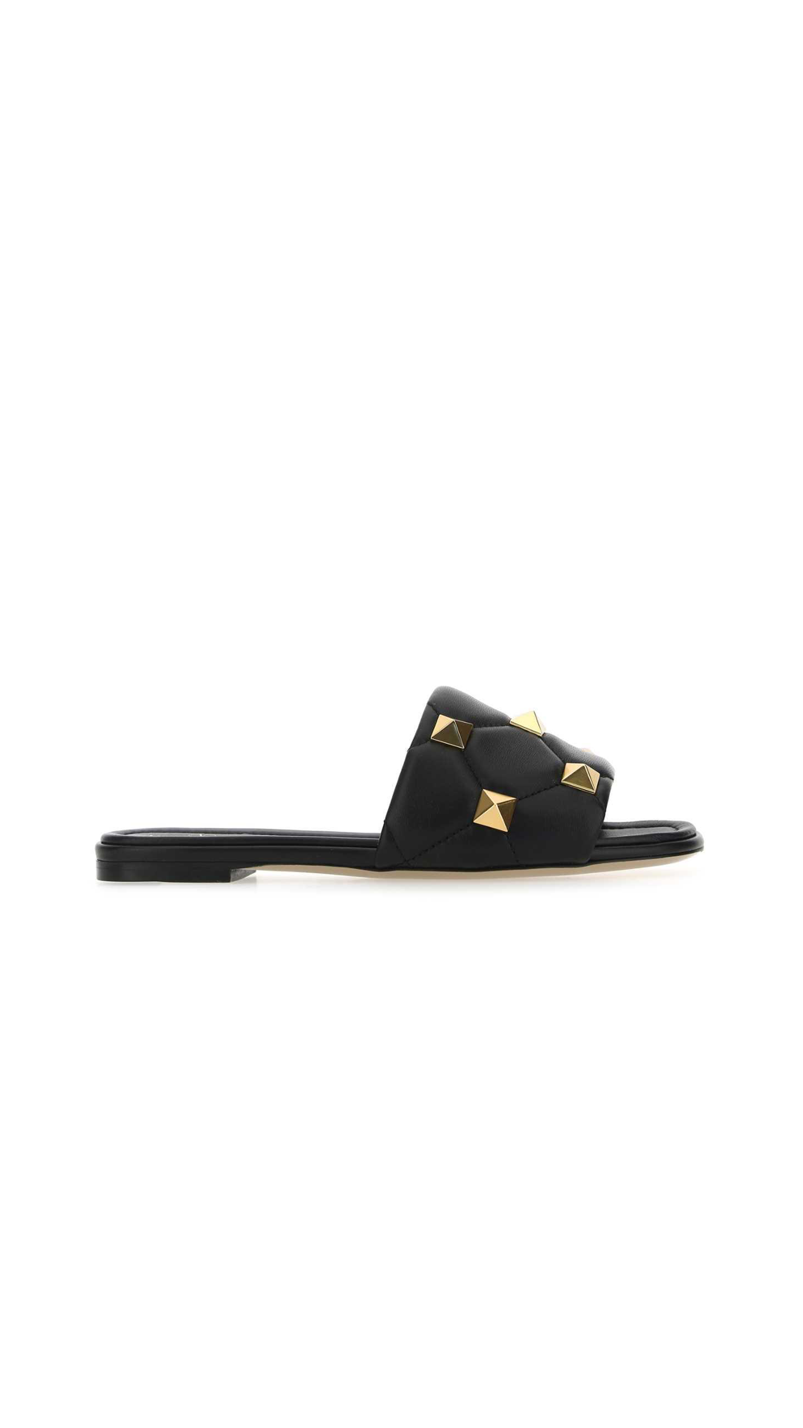 Roman Stud Calfskin Slide Sandals - Black