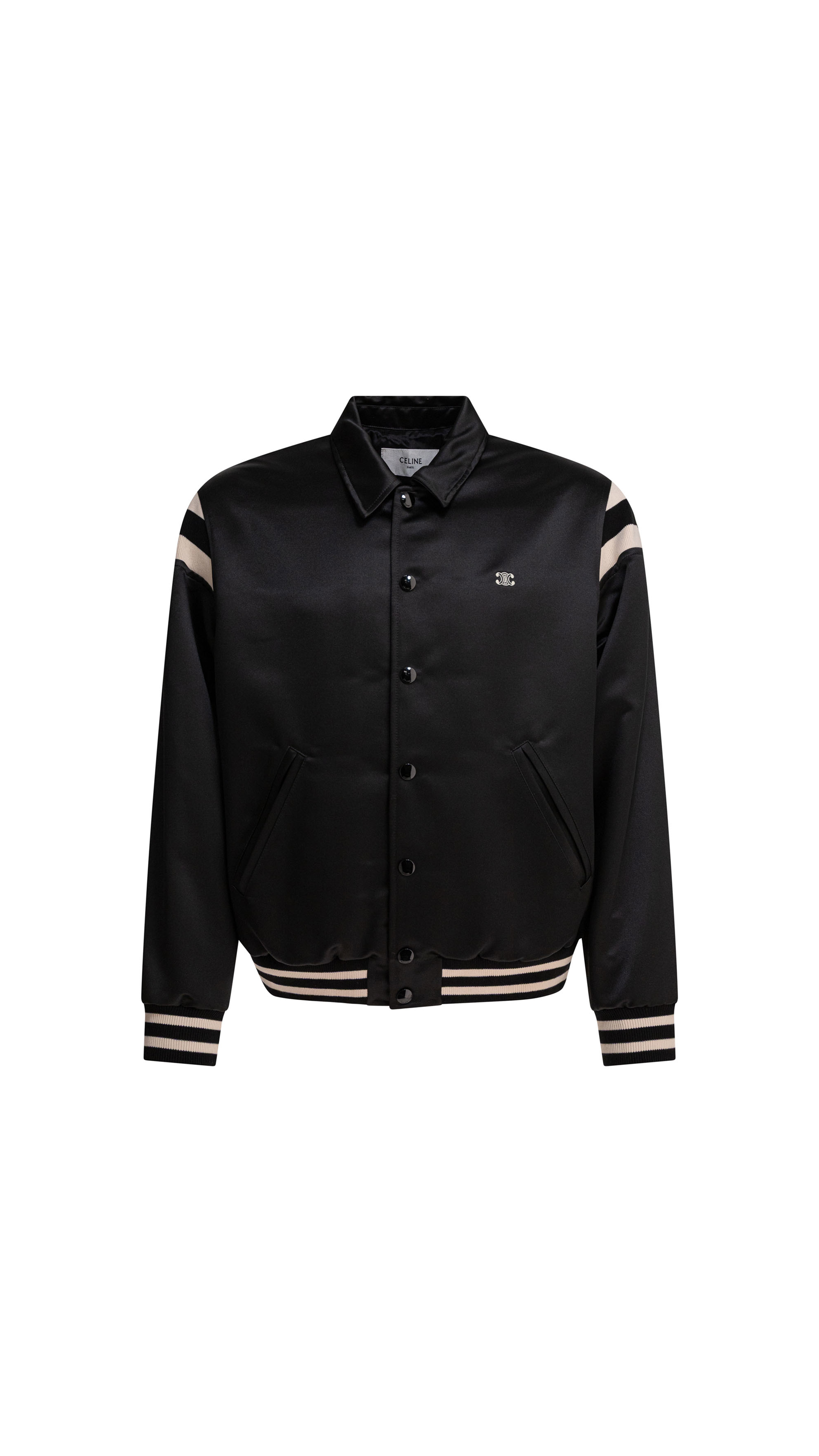 Triomphe Teddy Jacket in Satin - Black/White
