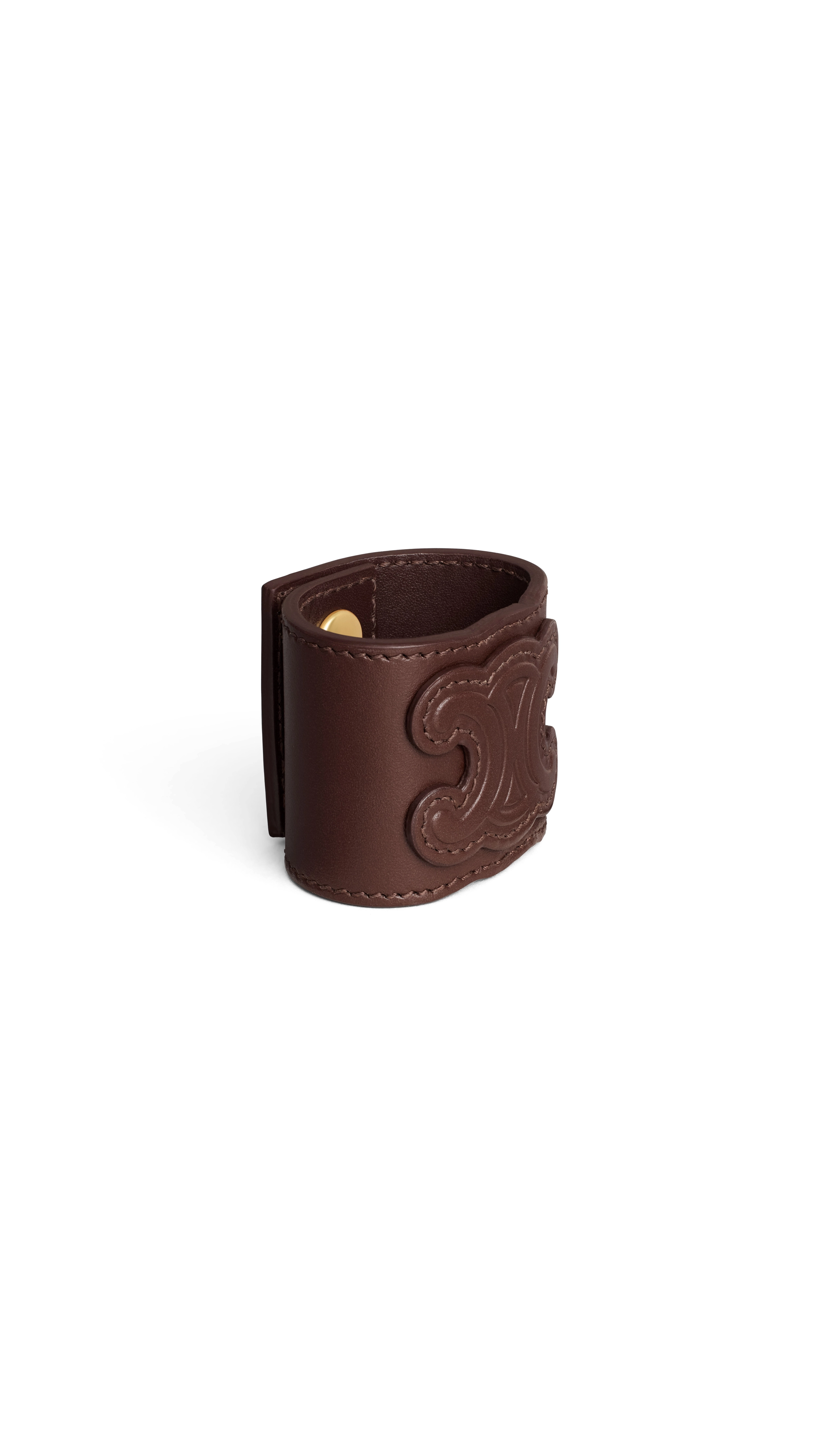 Triomphe Hair Cuff in Calfskin and Brass - Gold/Chestnut