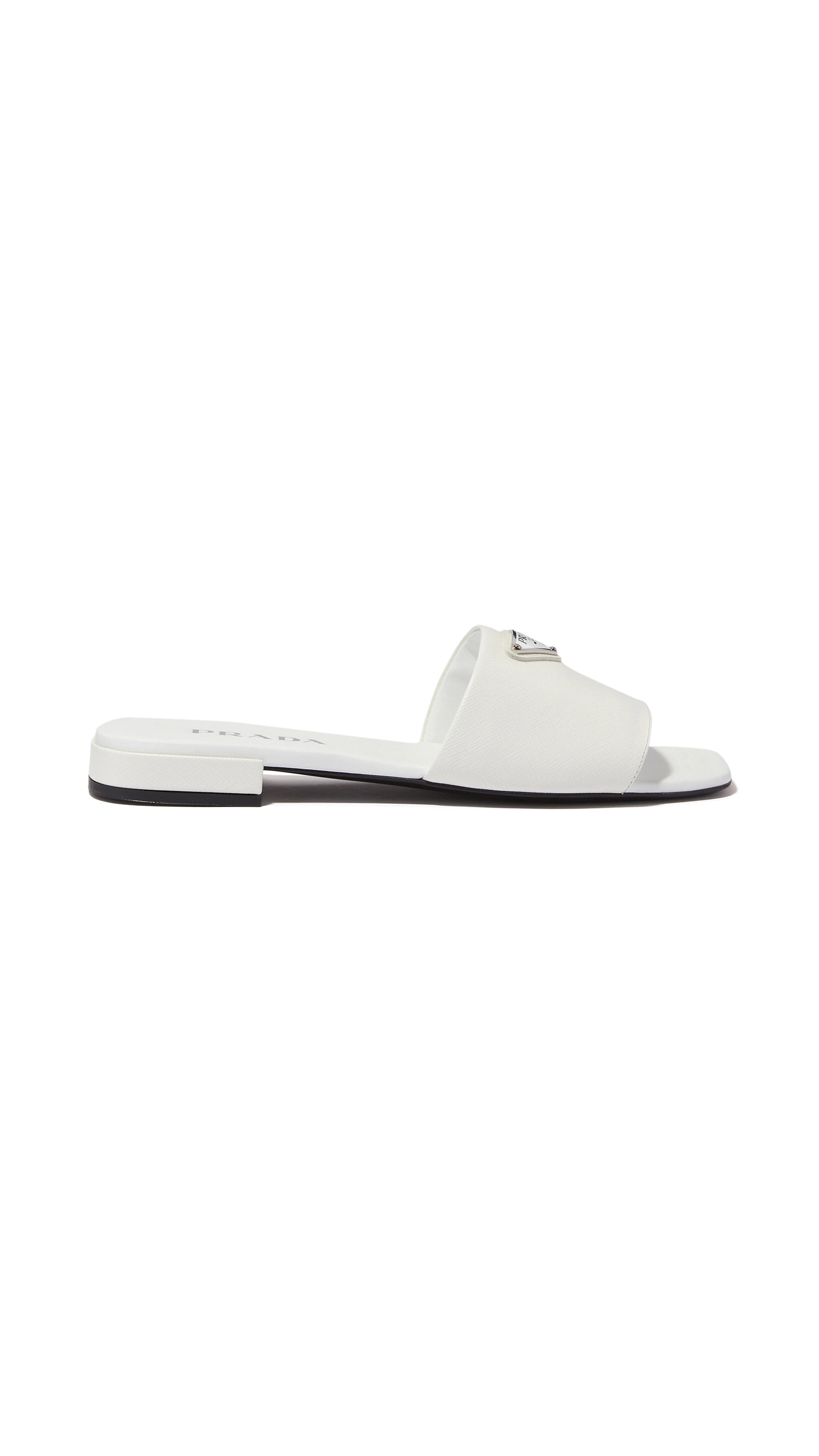 Saffiano Patent Leather Slides - White