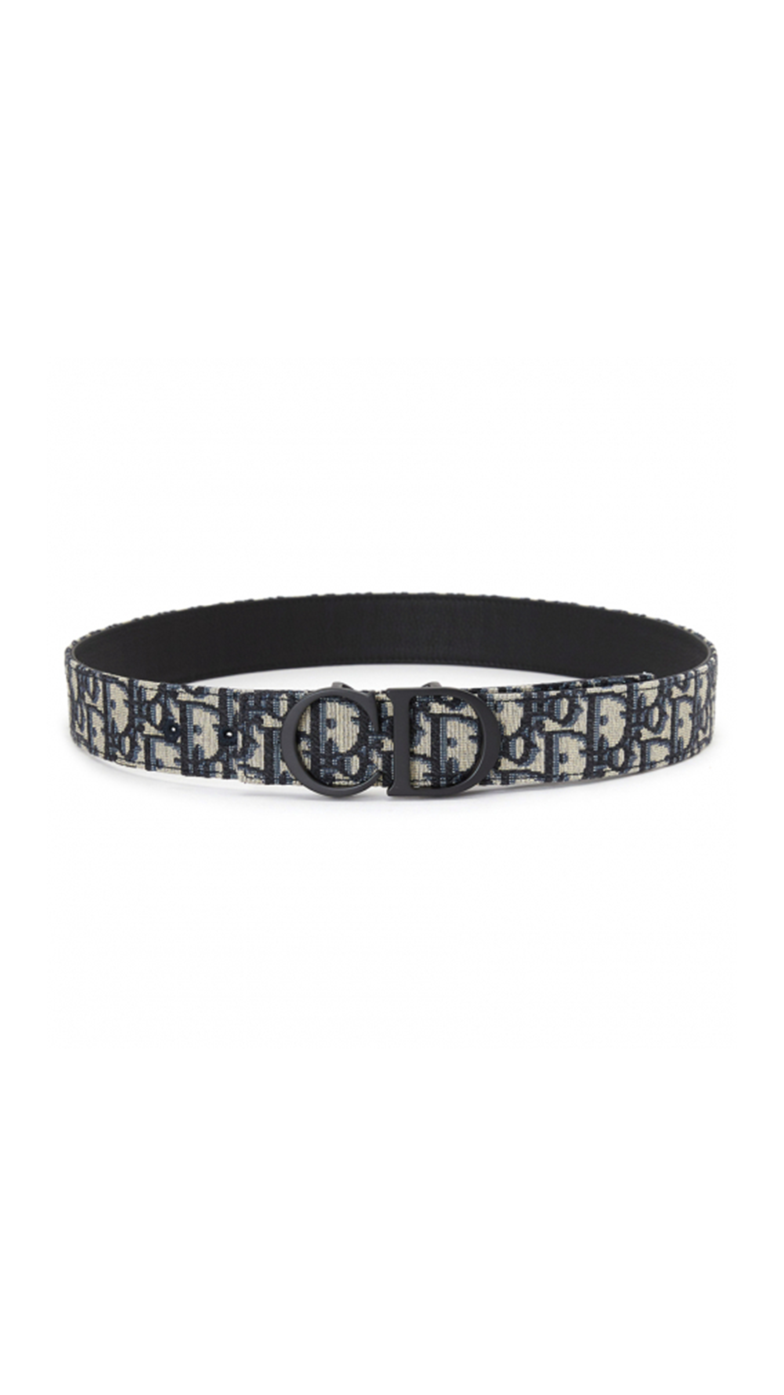 Reversible Dior Oblique and Grained Leather Belt - BlackLBeige/Blue