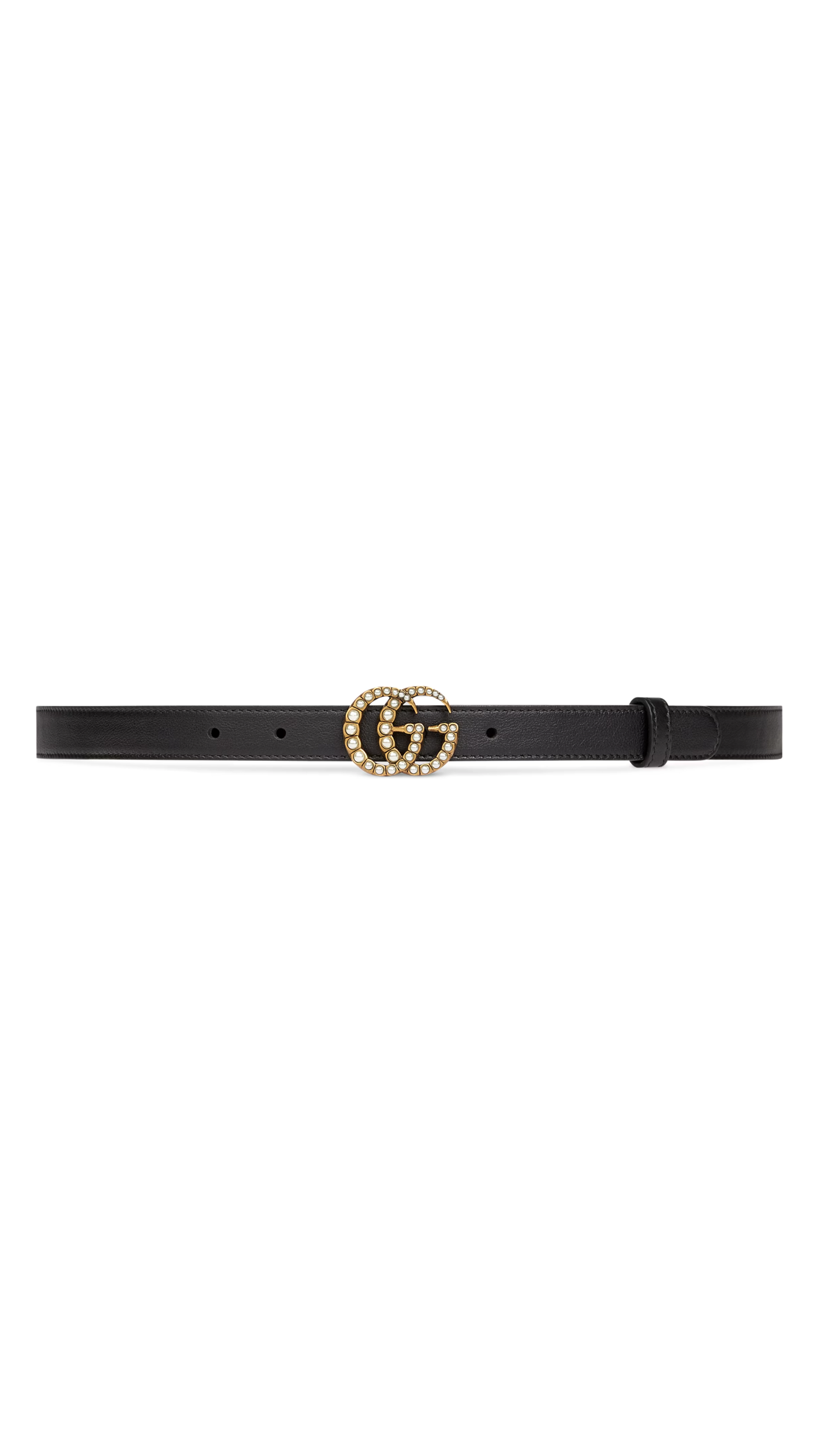 Leather Belt with Pearl Double G Buckle - Black – Amuze