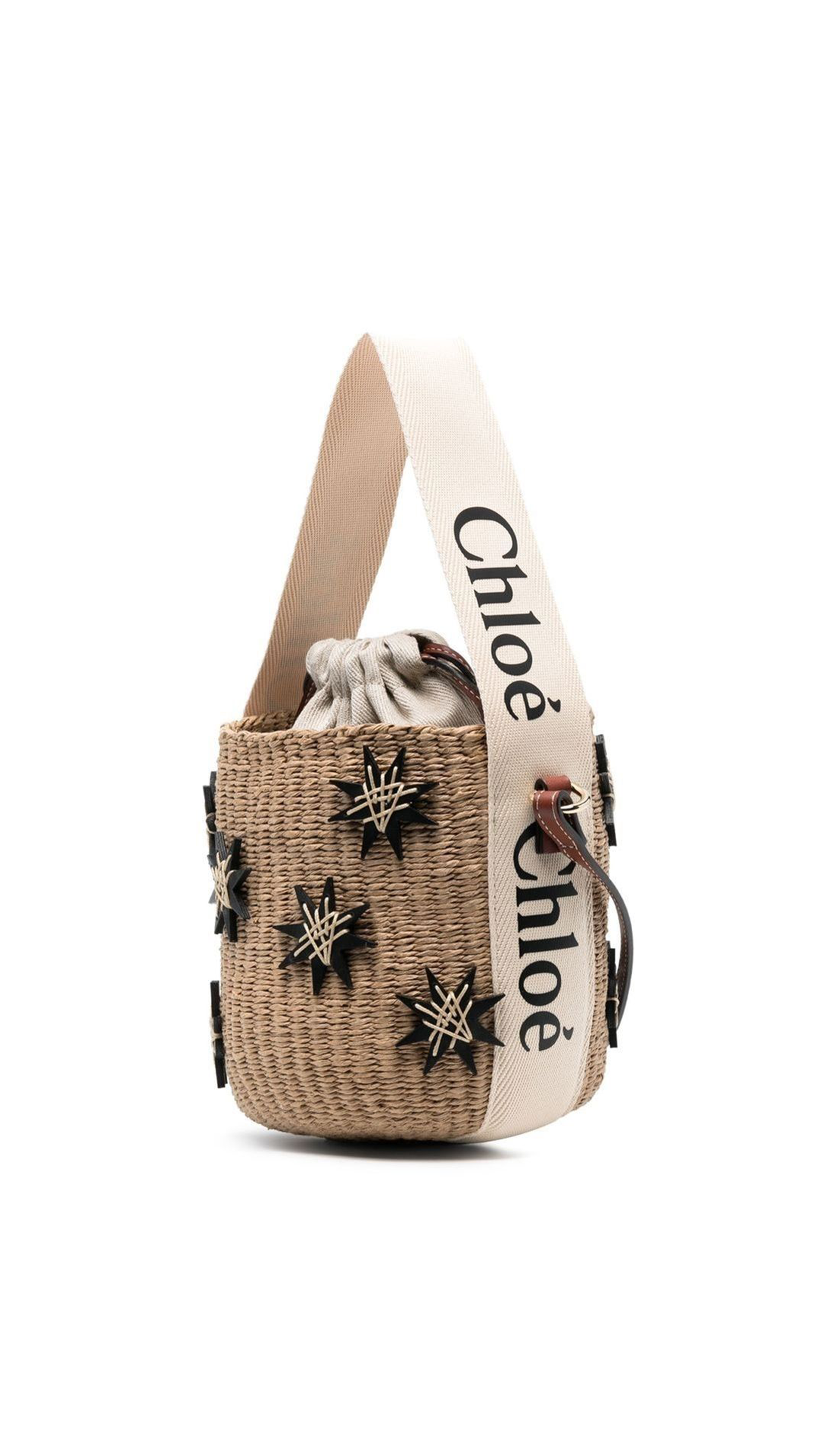 Small Woody Basket with Stars - Natural/White