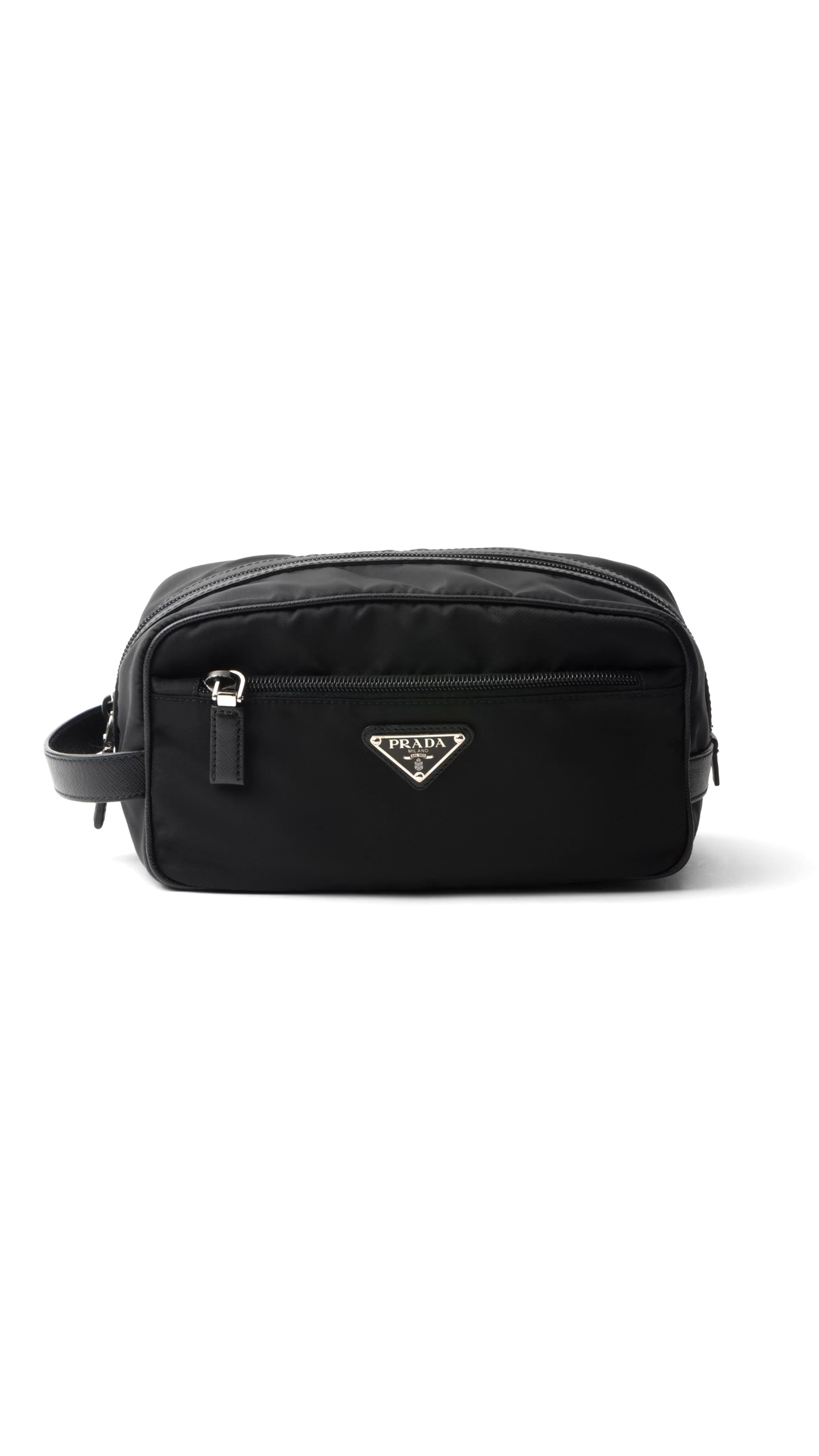 Re-Nylon and Saffiano Leather Travel Pouch - Black