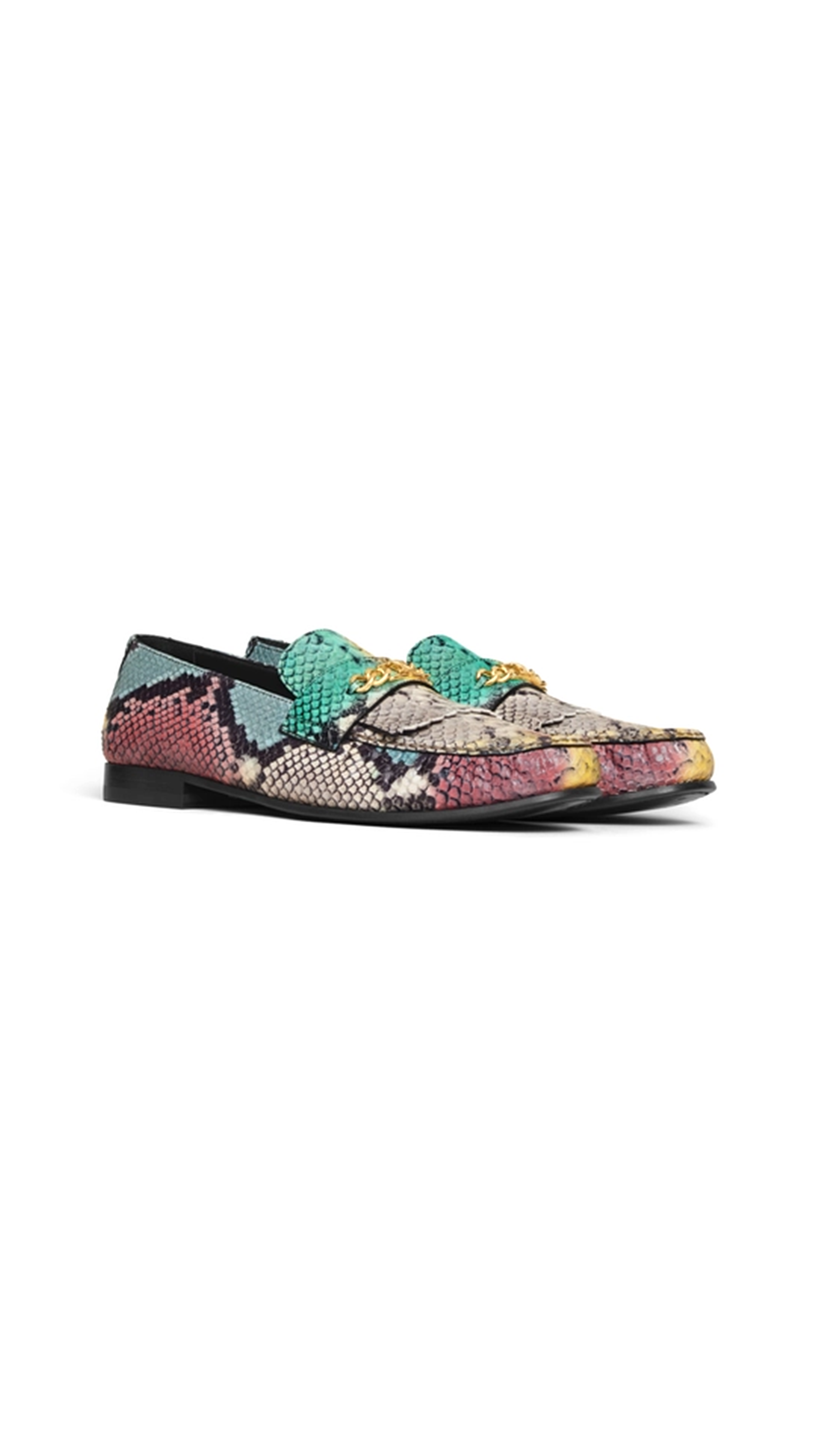 Celine Luco Loafer With Fringes And Triomphe Chain In Python Stamped Goatskin - Multicolor