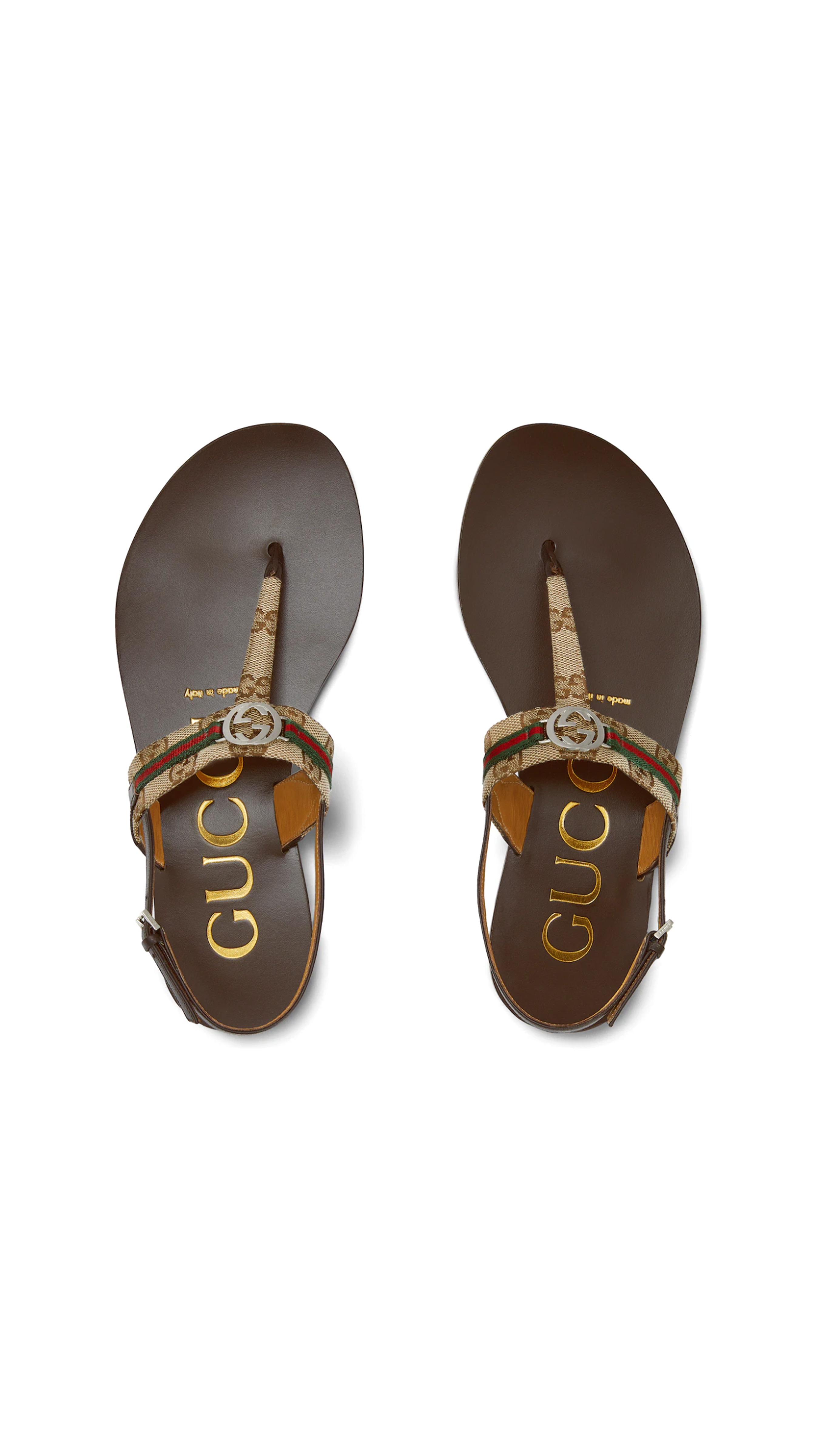 Interlocking G Web Sandals - Brown
