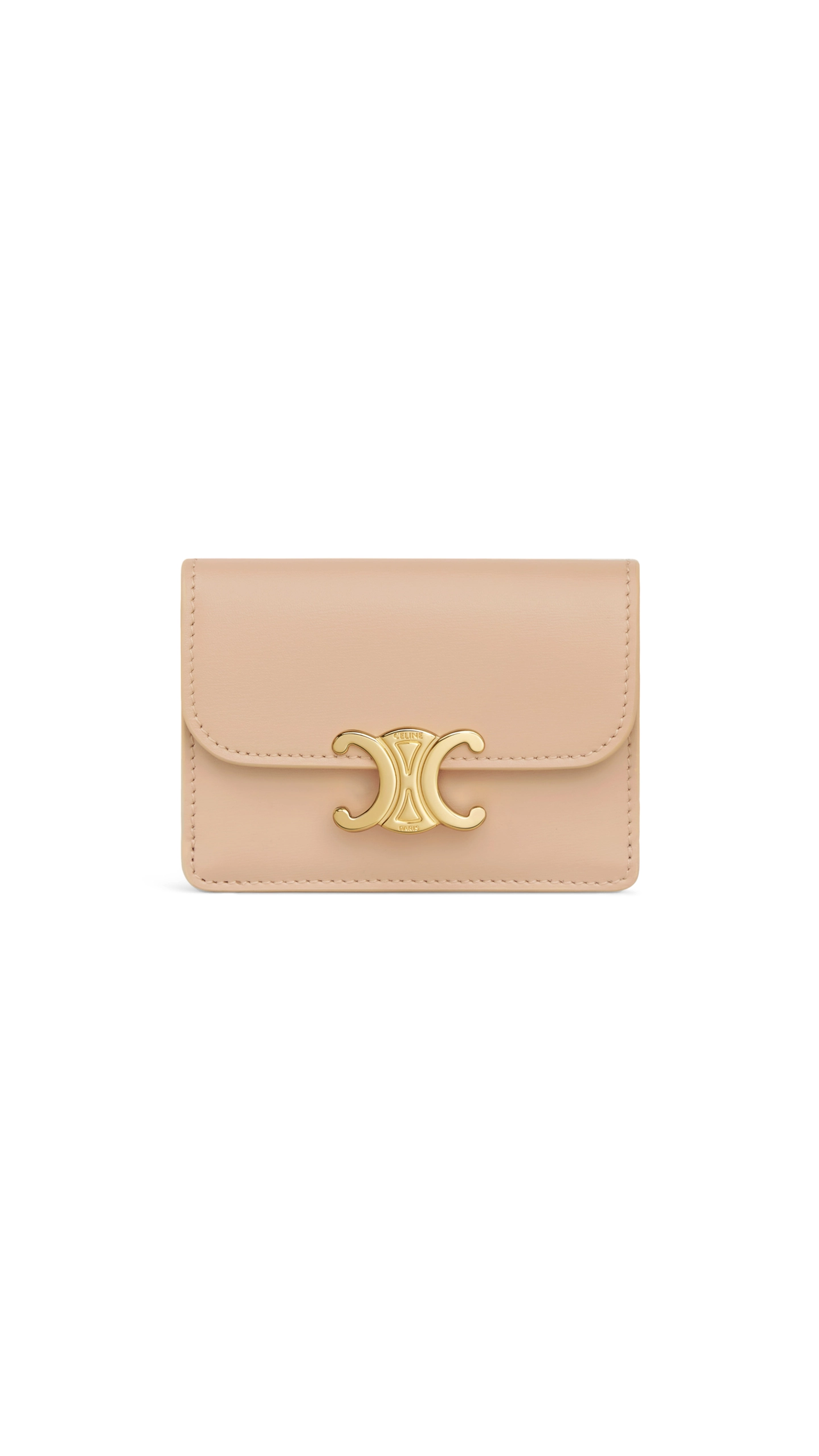 Card Holder with Flap Triomphe in Shiny Calfskin - Oat Beige