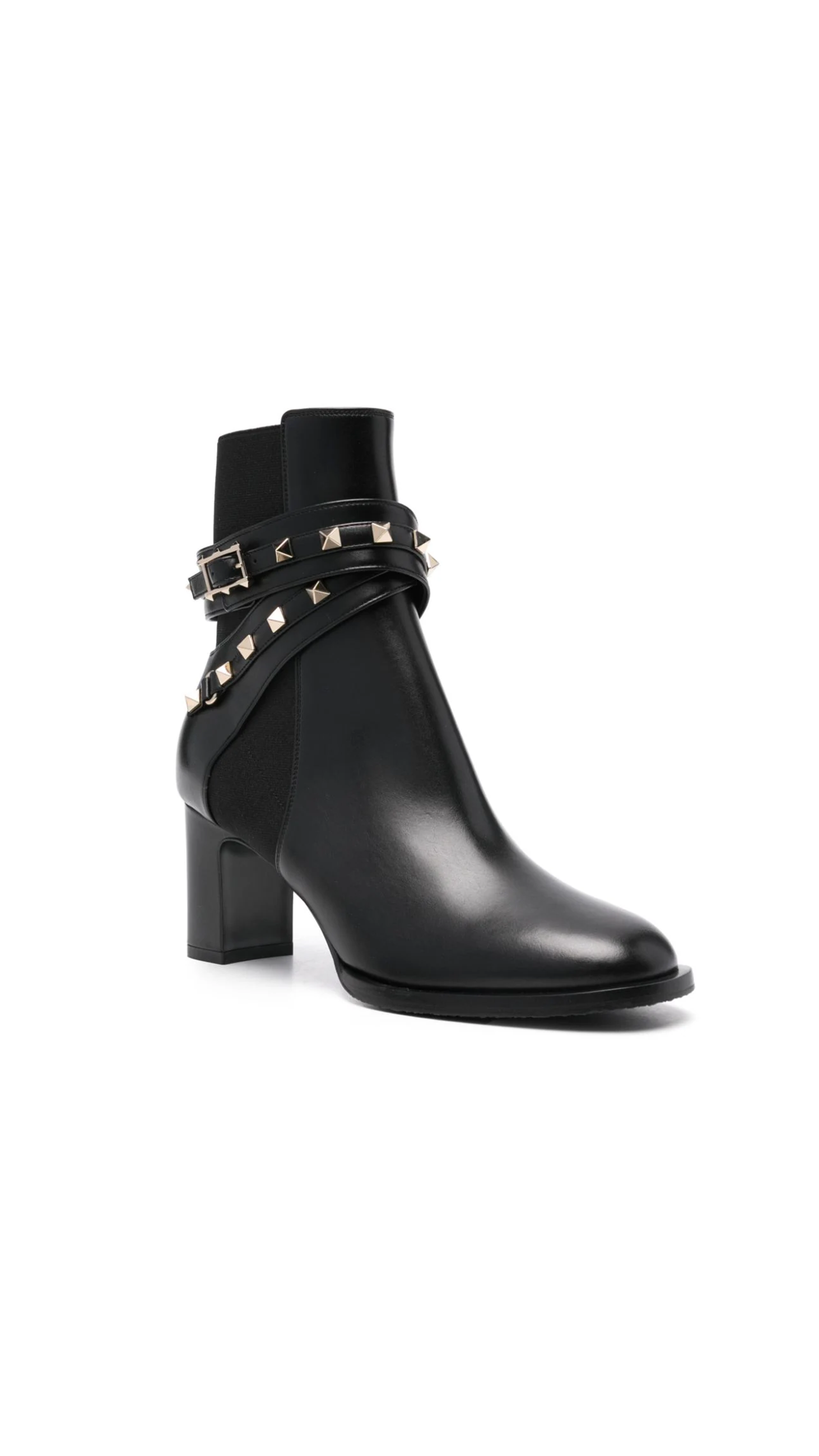 Rockstud Ankle Boots in Calfskin 70MM - Black