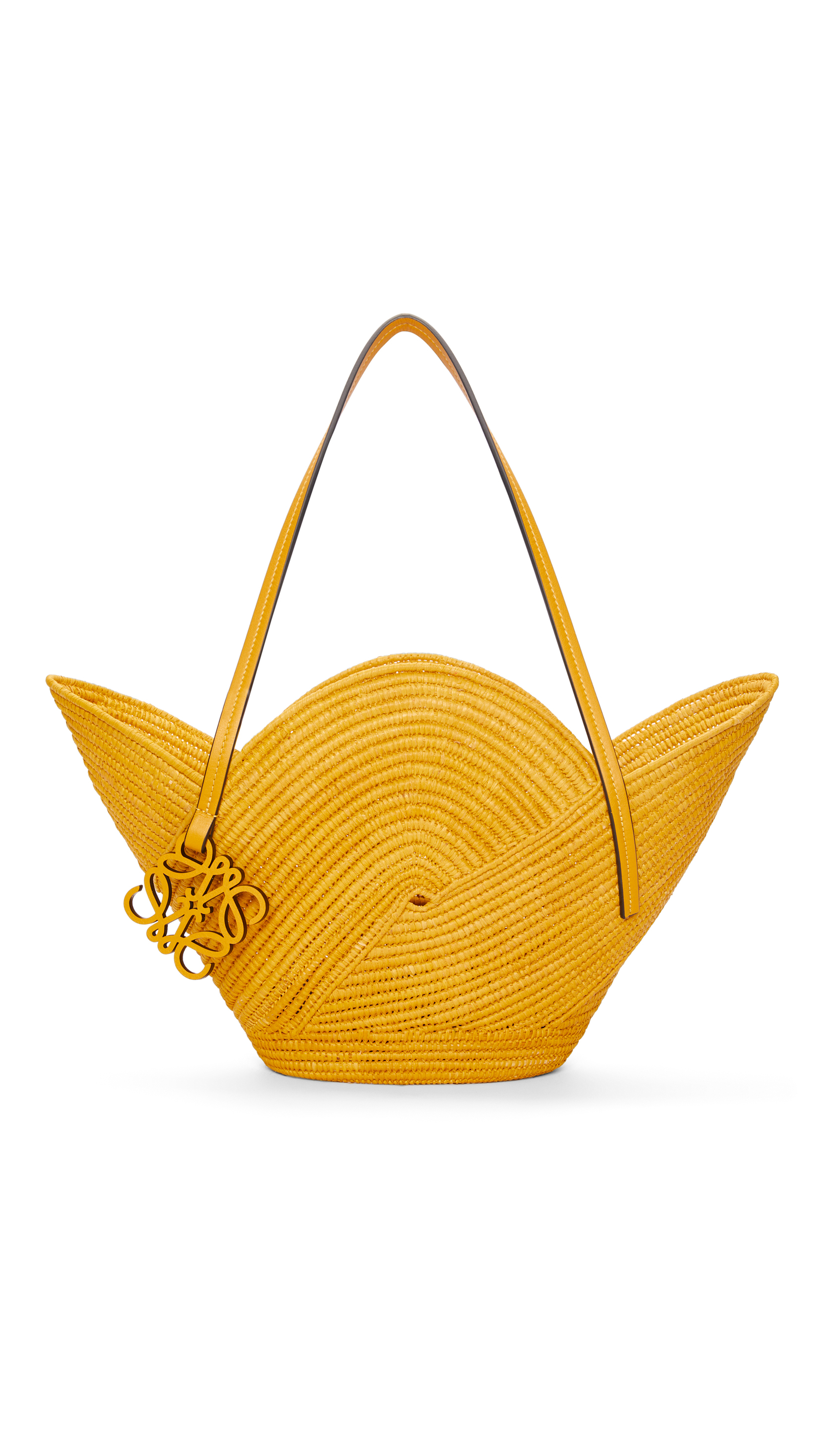 Petal Basket Bag in Raffia and Calfskin - Ochre