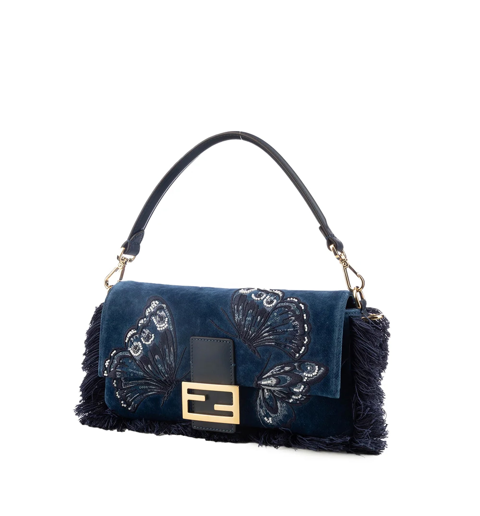 Baguette Tote Bag With Butterfly Detail And Fringes