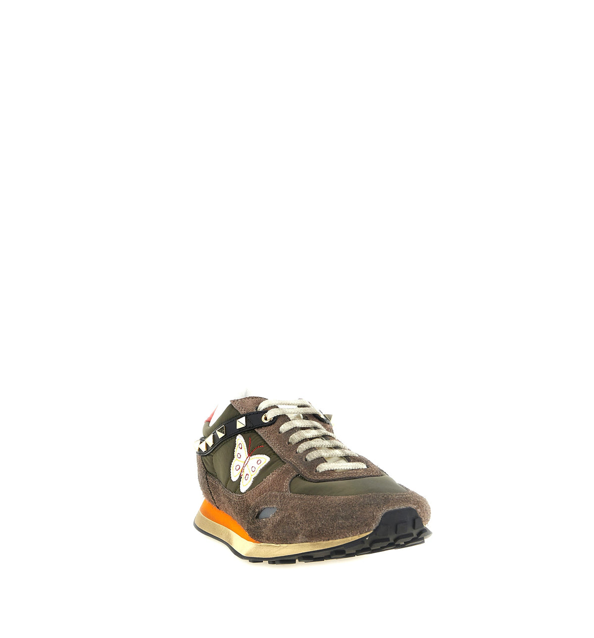Stud Up Sneaker in Split Leather and Nylon with Butterfly Embroidery