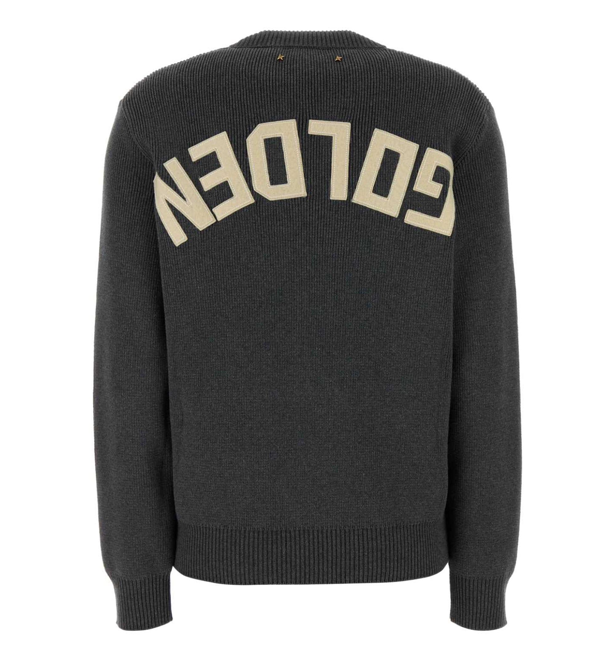 Round-Neck Sweater in Dark Gray Cotton with Logo on the Back