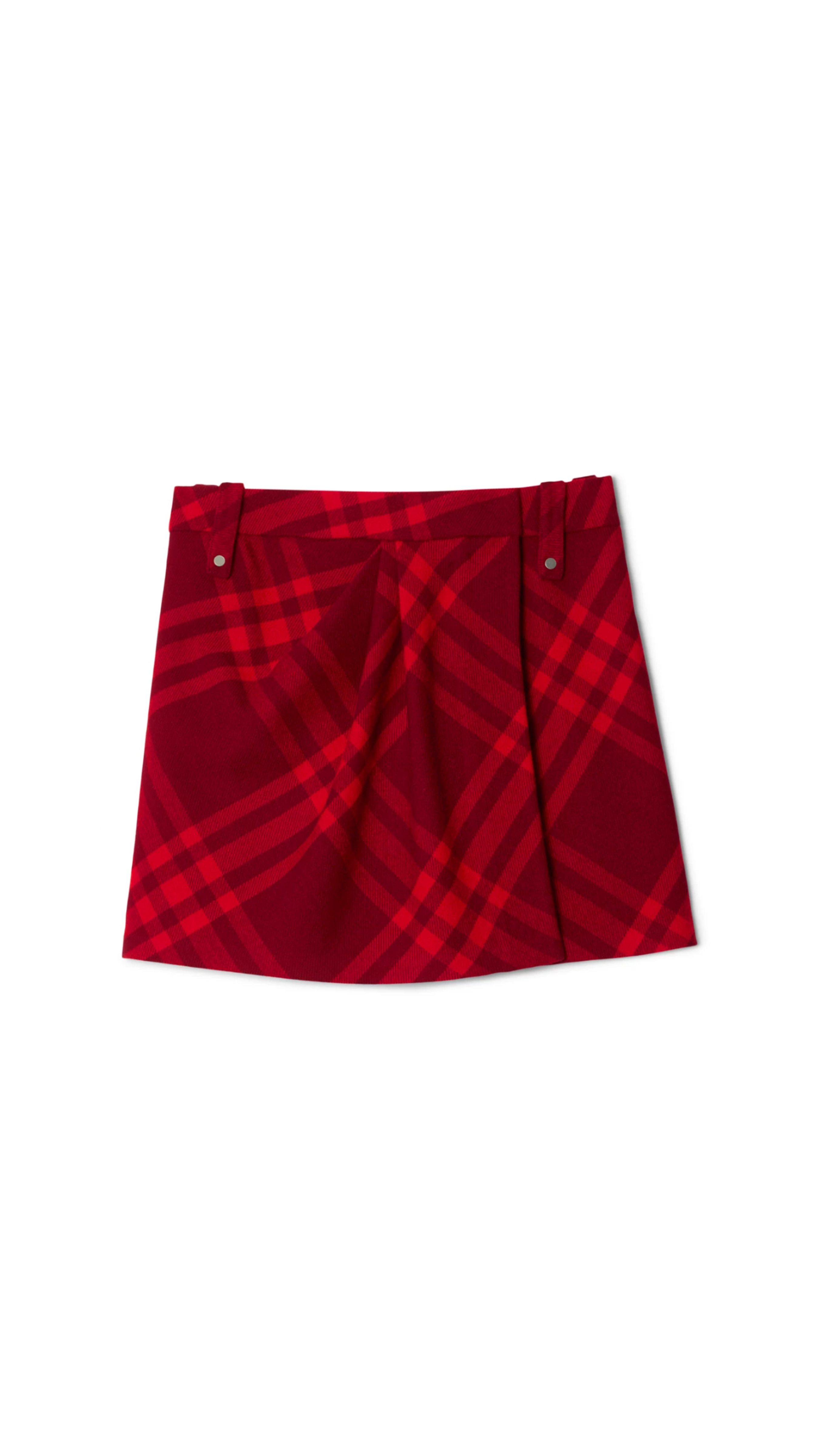 Check Wool Mini Skirt - Red