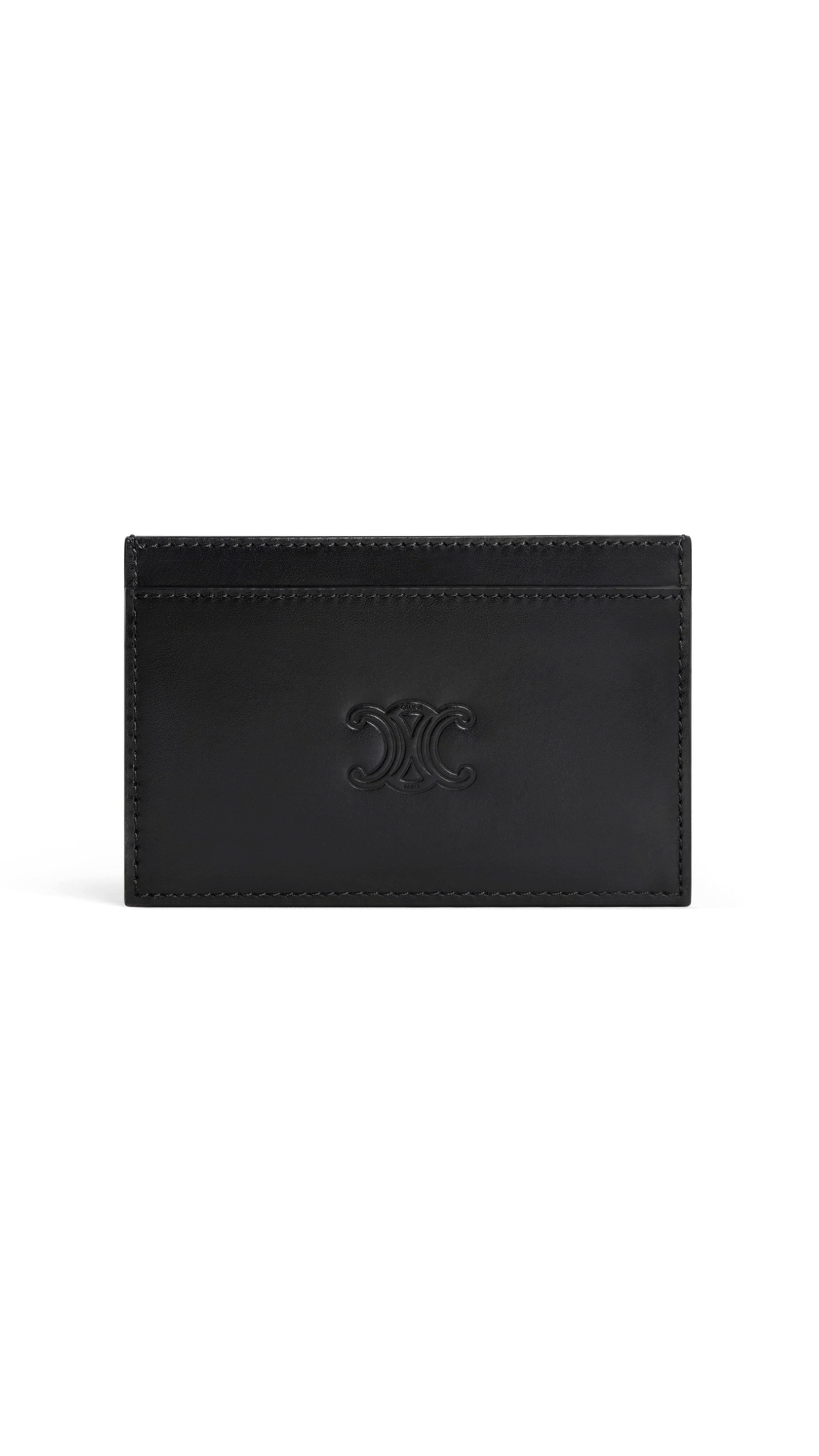 Card Holder in Satinated Calfskin with Triomphe Embossed - Black