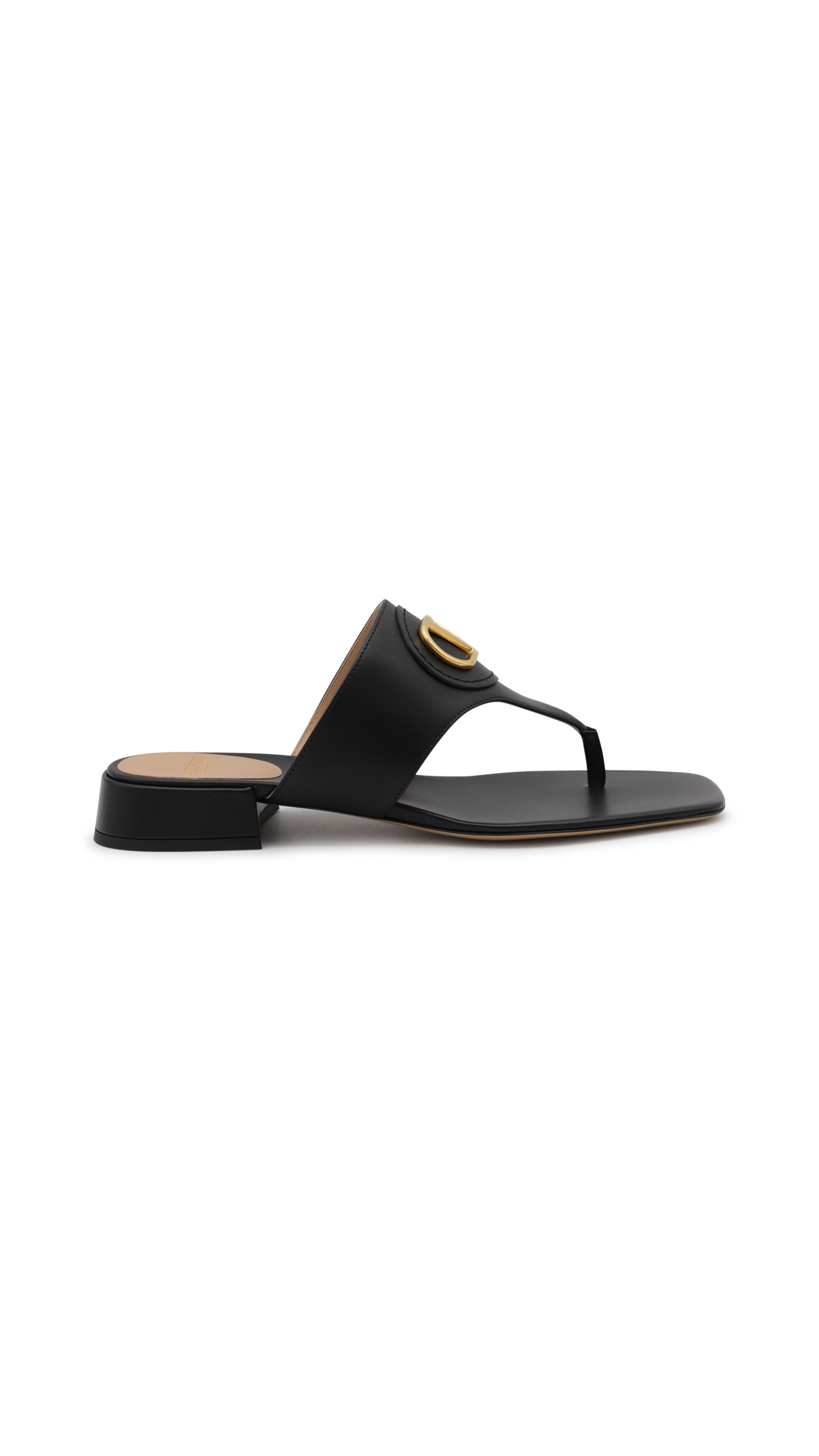 Vlogo Signature Calfskin Thong Sandal - Black