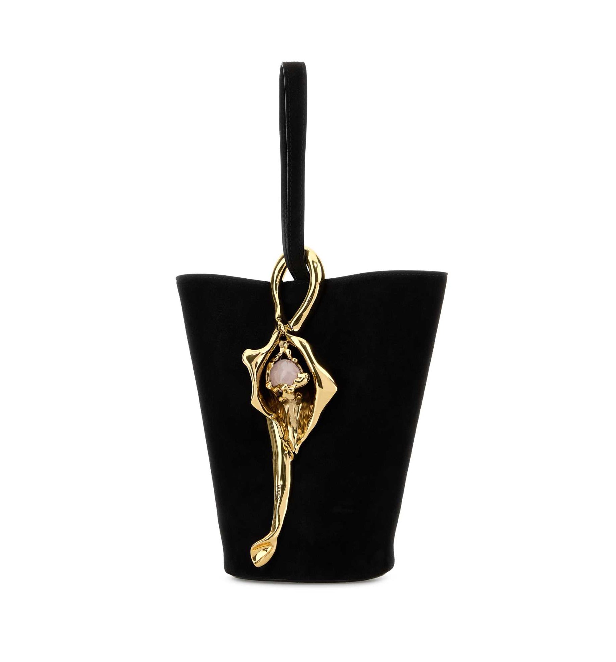 Small Eden Treasures Wristlet Bucket Bag In Suede Leather
