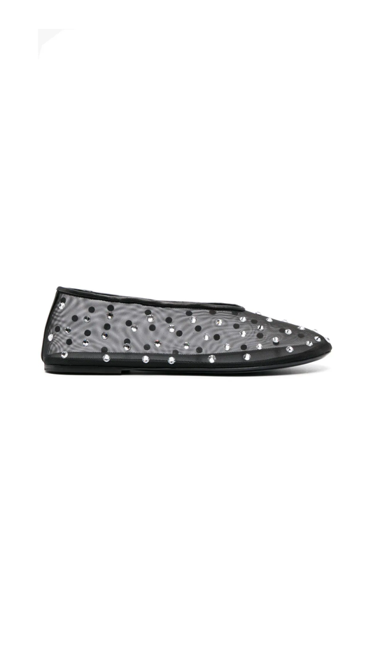 The Marcy Flat in Mesh with Crystal - Black