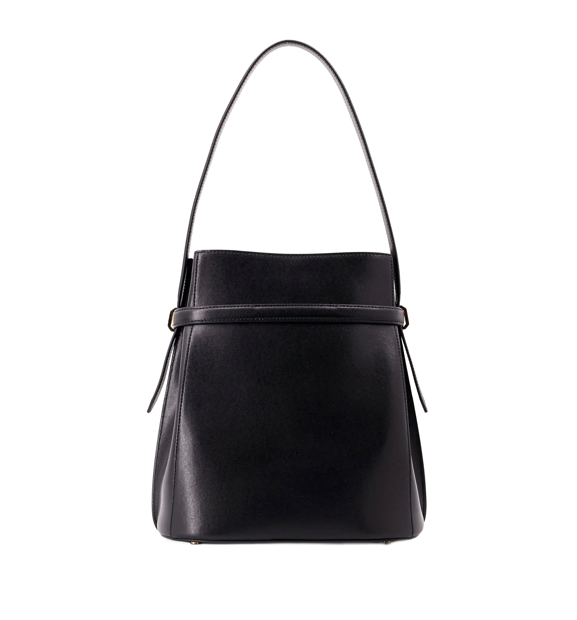 Belted Leather Bucket Bag