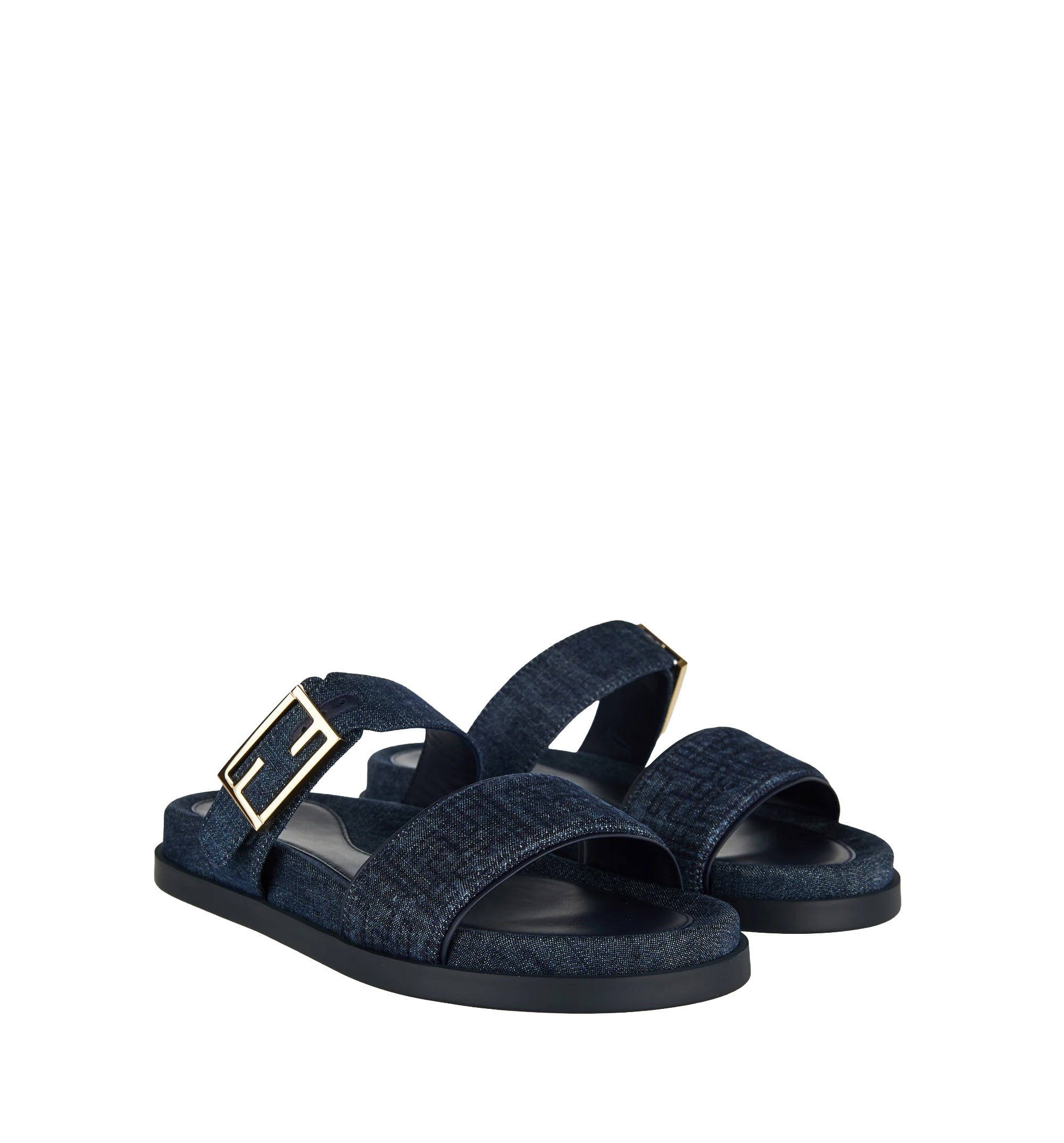 Fendi Feel Dark Blue Denim Fabric Slides