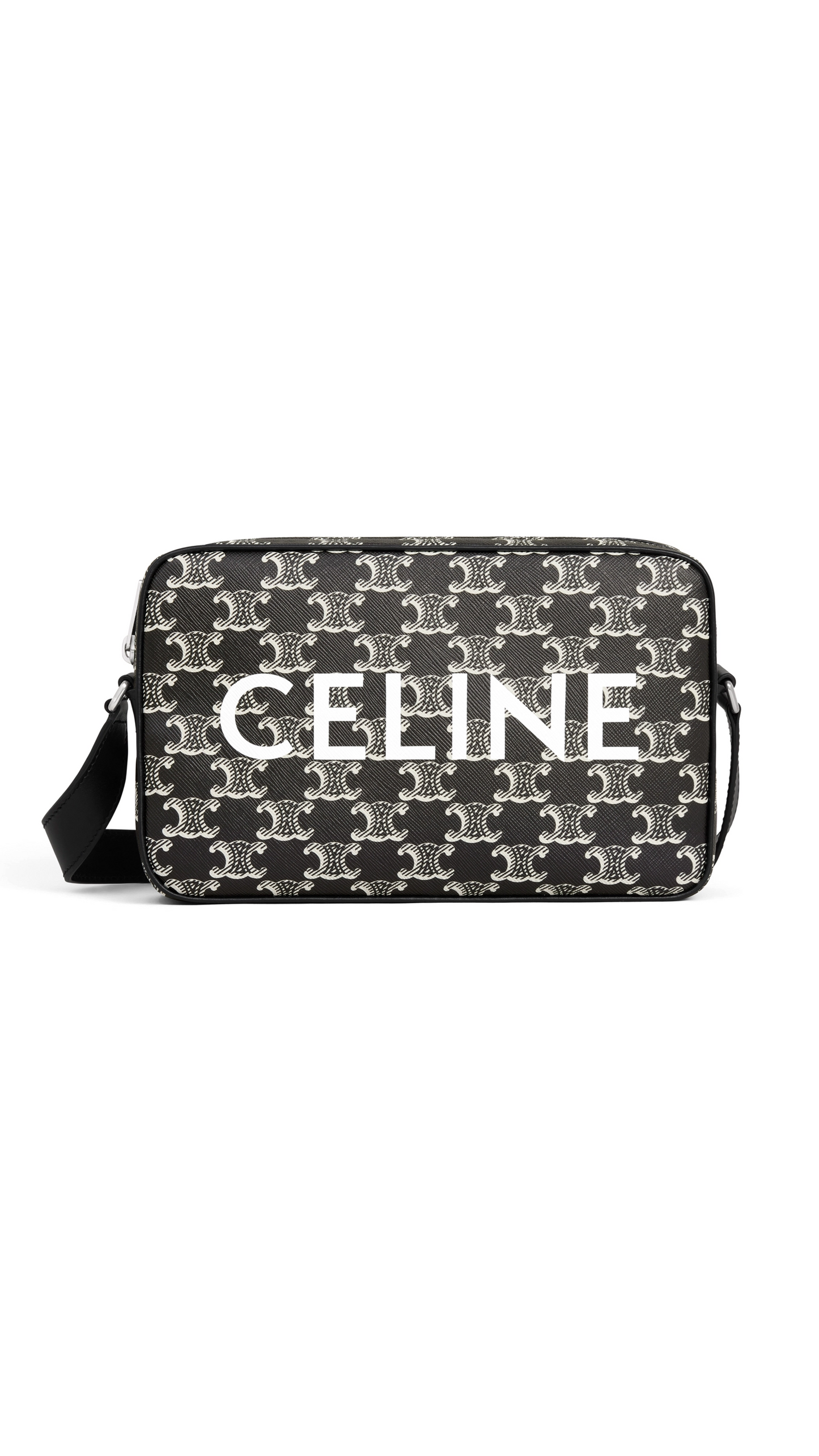 Medium Messenger Bag in Triomphe Canvas with Celine Print Black/Whit
