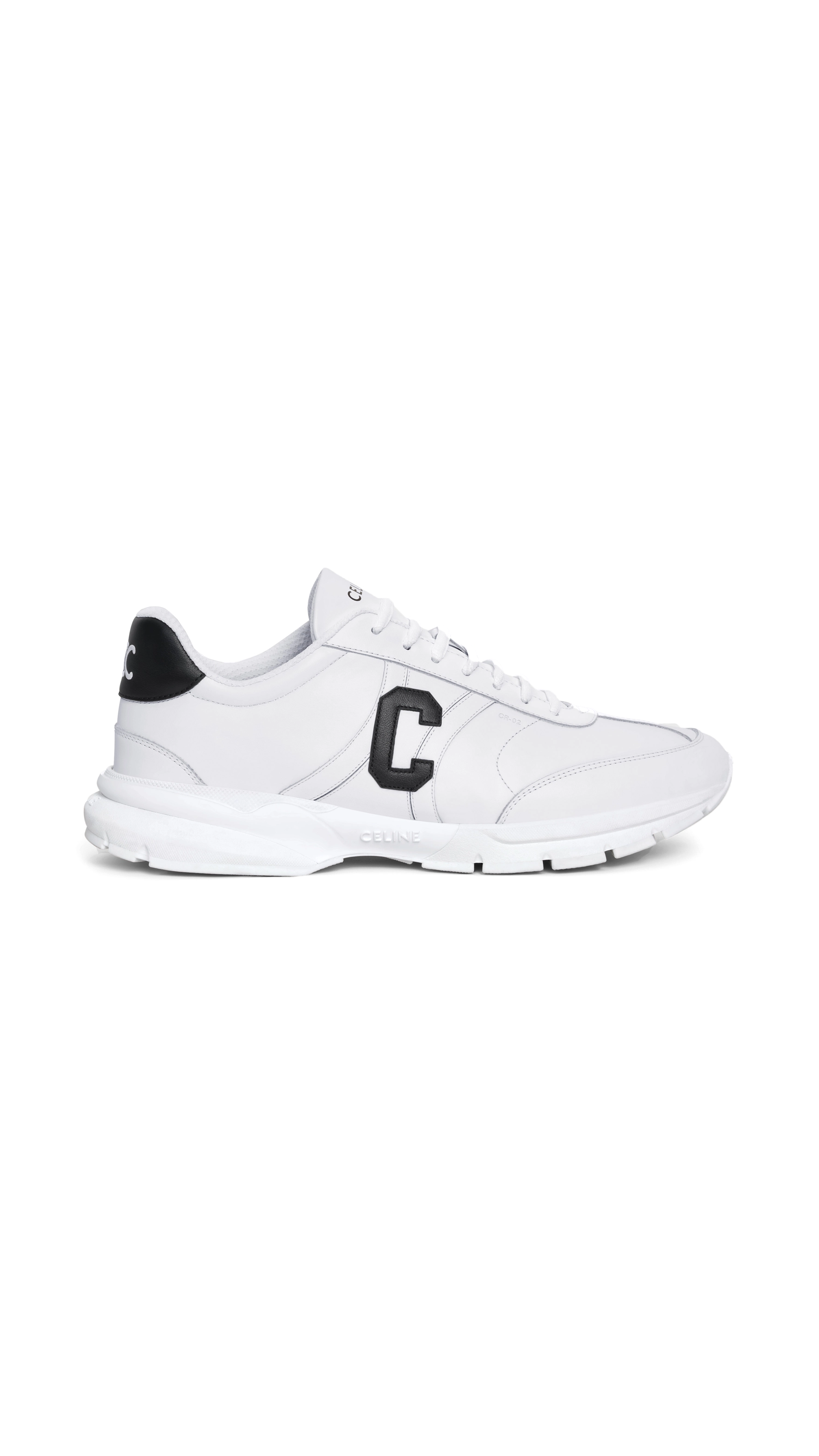 Celine Runner CR-02 Low Lace-Up Sneaker in Calfskin - Optic White/Black