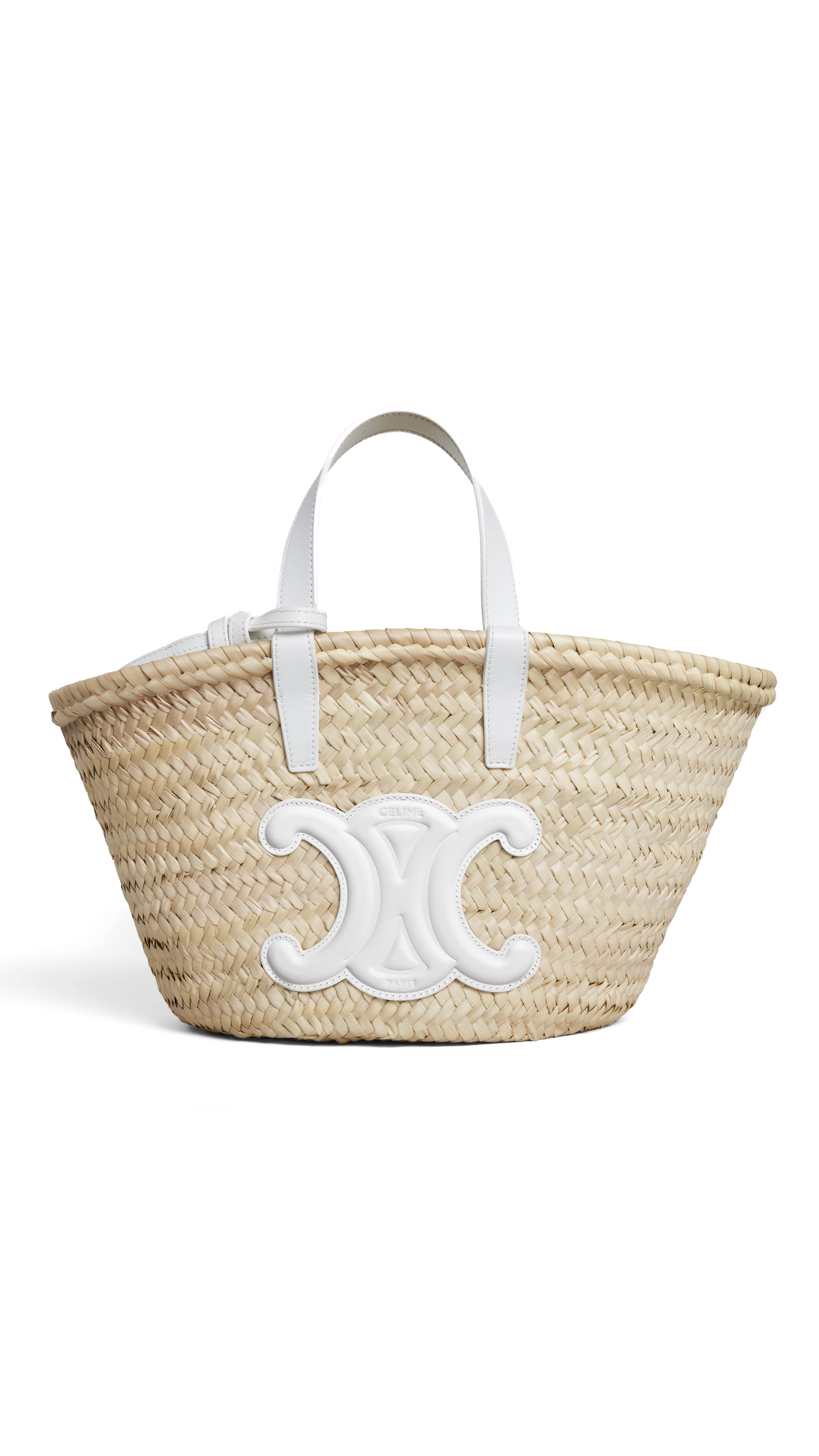 Teen Triomphe Classic Panier in Palm Leaves and Calfskin - White