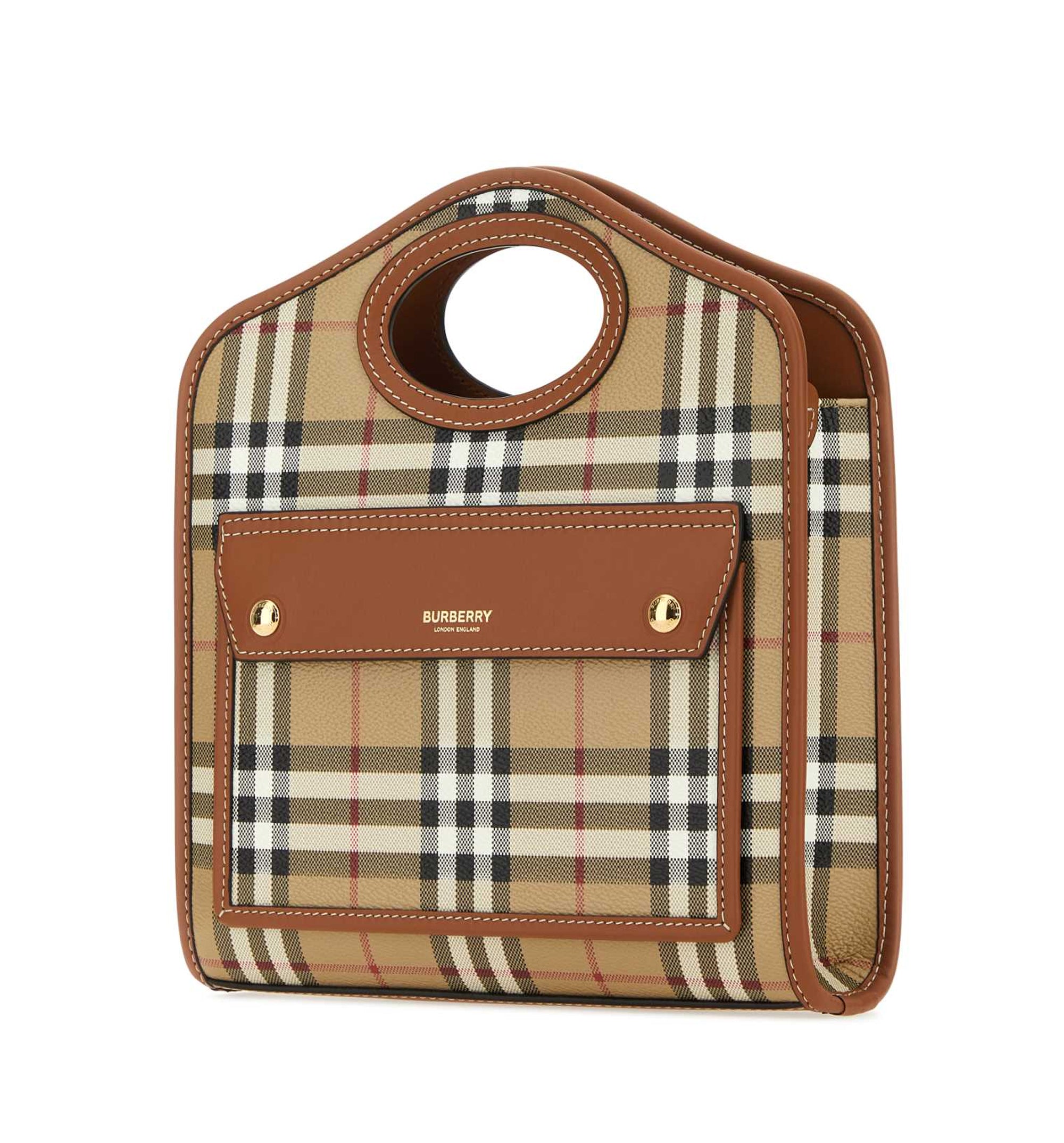 Check And Leather Mini Pocket Bag