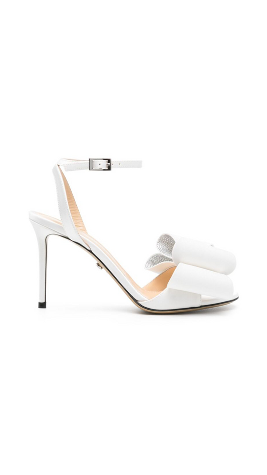 Cadeau Double-Bow Silk Satin Ankle Sandals - White