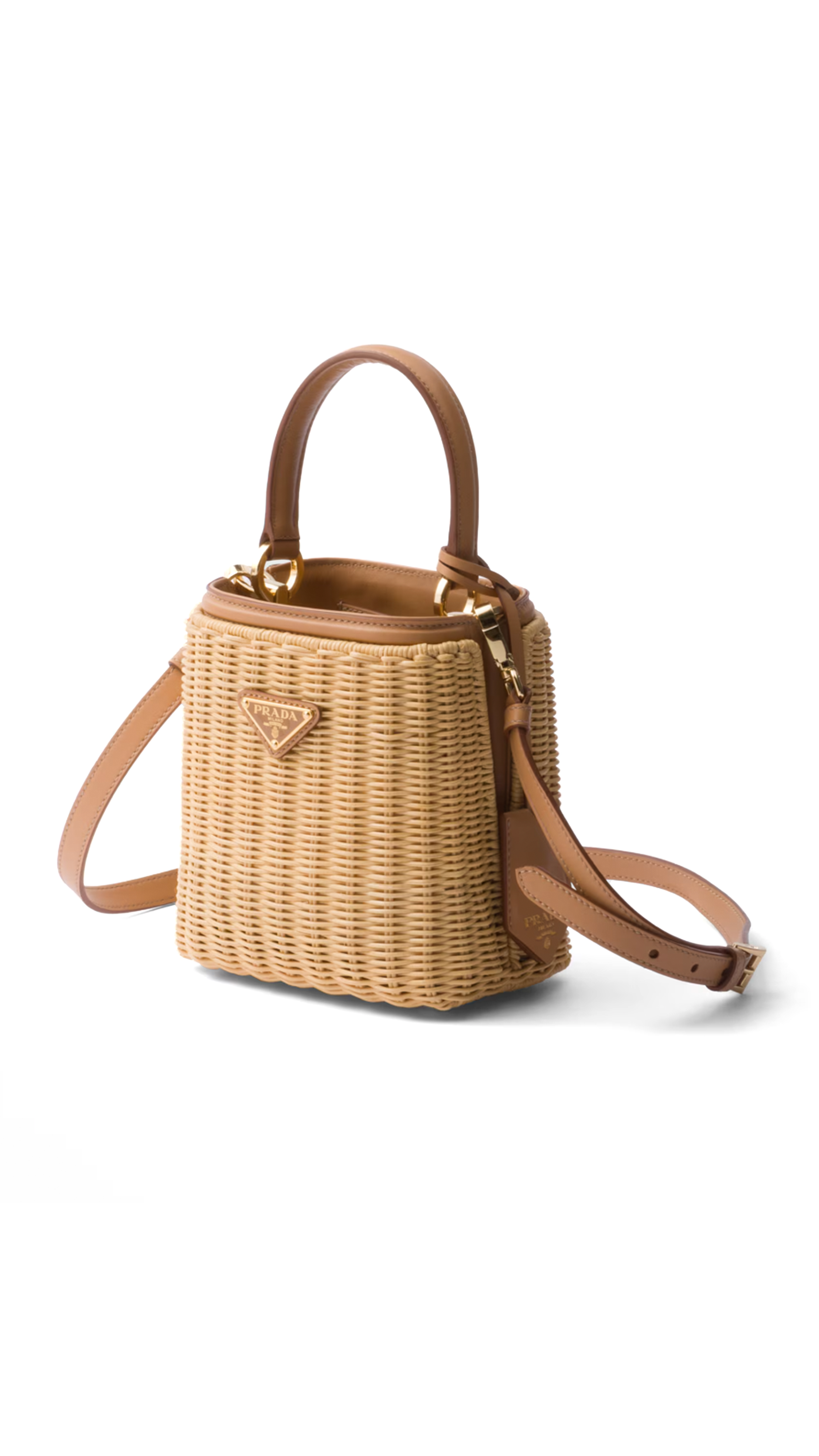 Panier in Woven Fabric and Leather Mini-bag - Natural